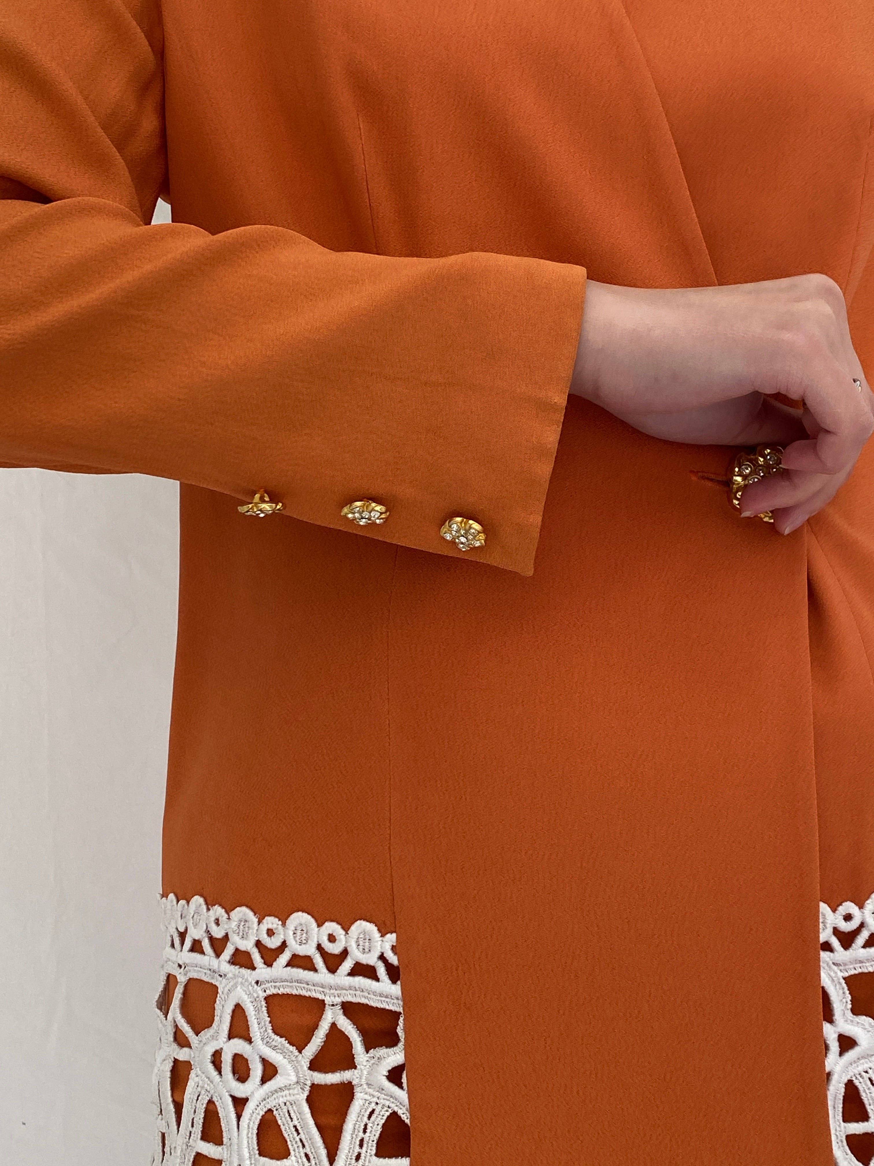 Statement Vintage Luigi Bruno Italian Orange Skirt Suit Set Tailored Blazer & Pencil Skirt - S