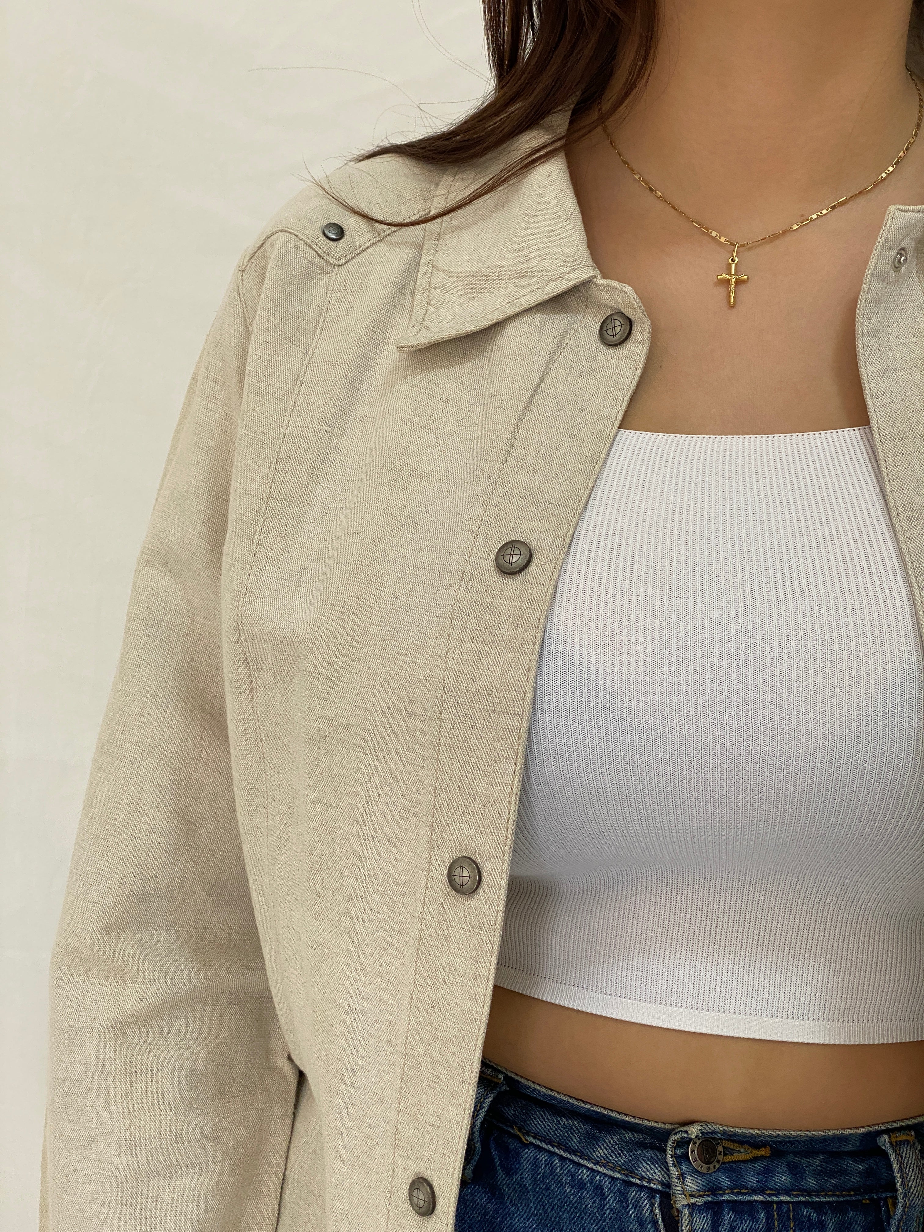 Vintage Y2K Zaffiri Beige Linen Blend Lace-Up Back Western Shirt - L