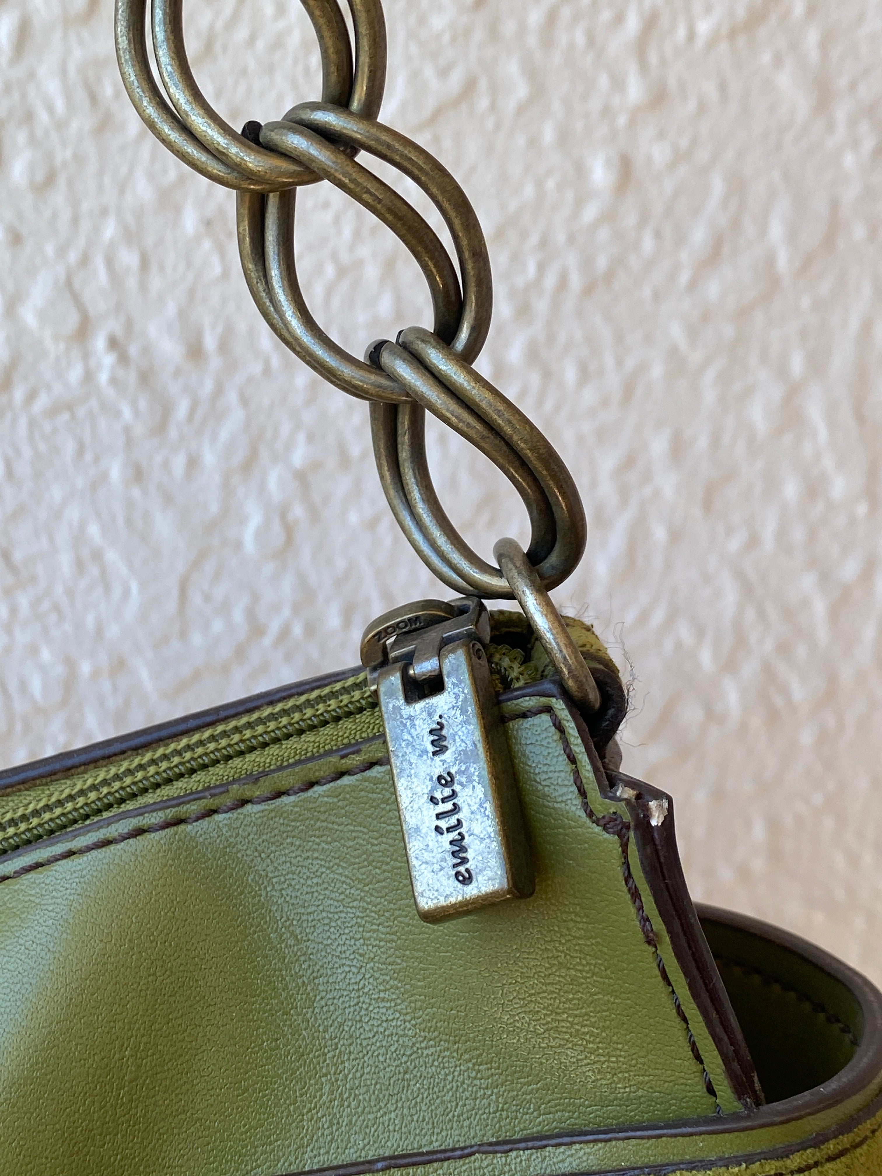 Vintage Emillie M. Green Faux Leather Shoulder Bag with Chain Strap