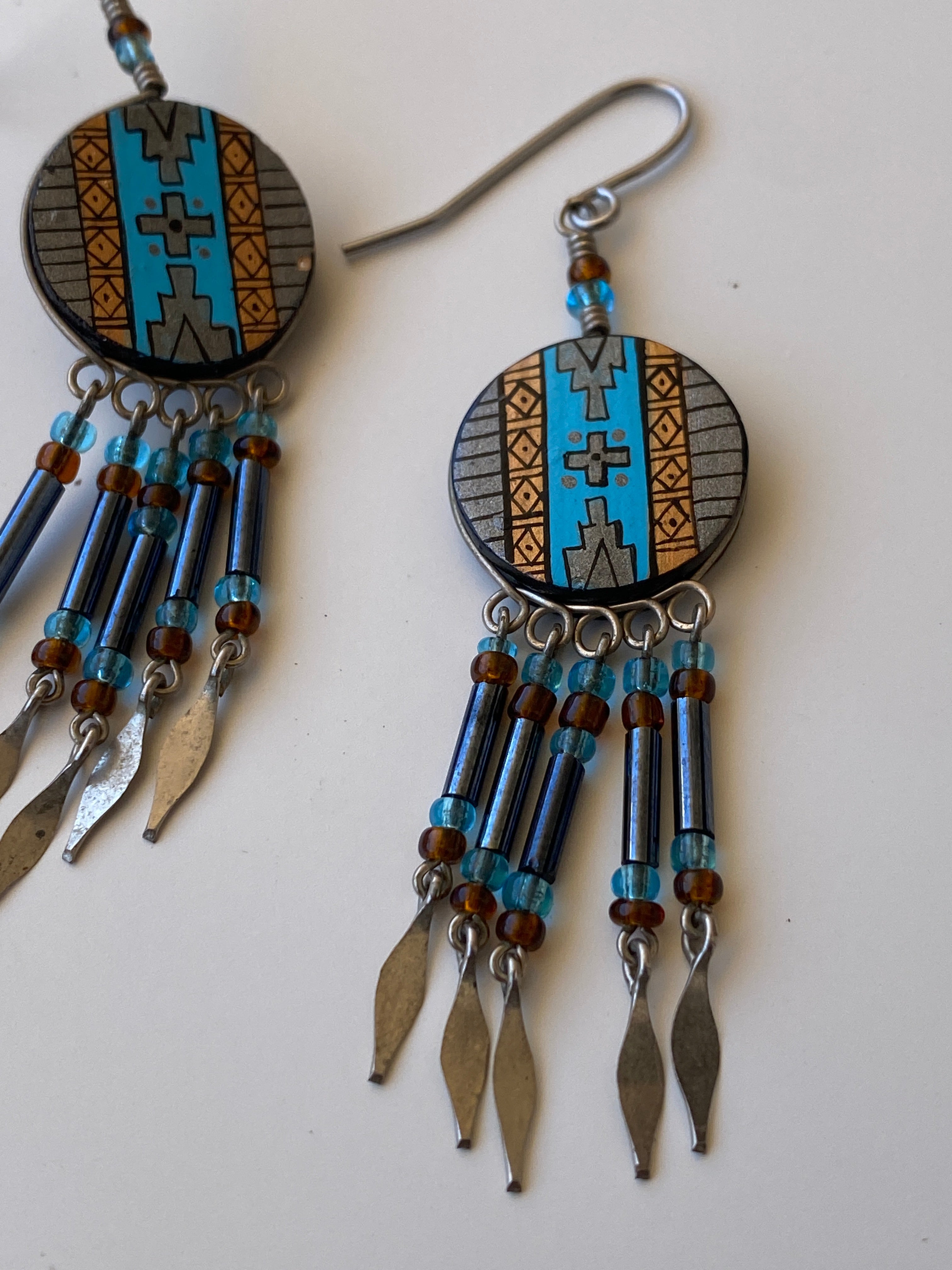 Vintage Southwestern Inspired Beaded Dangle Fringe Earrings