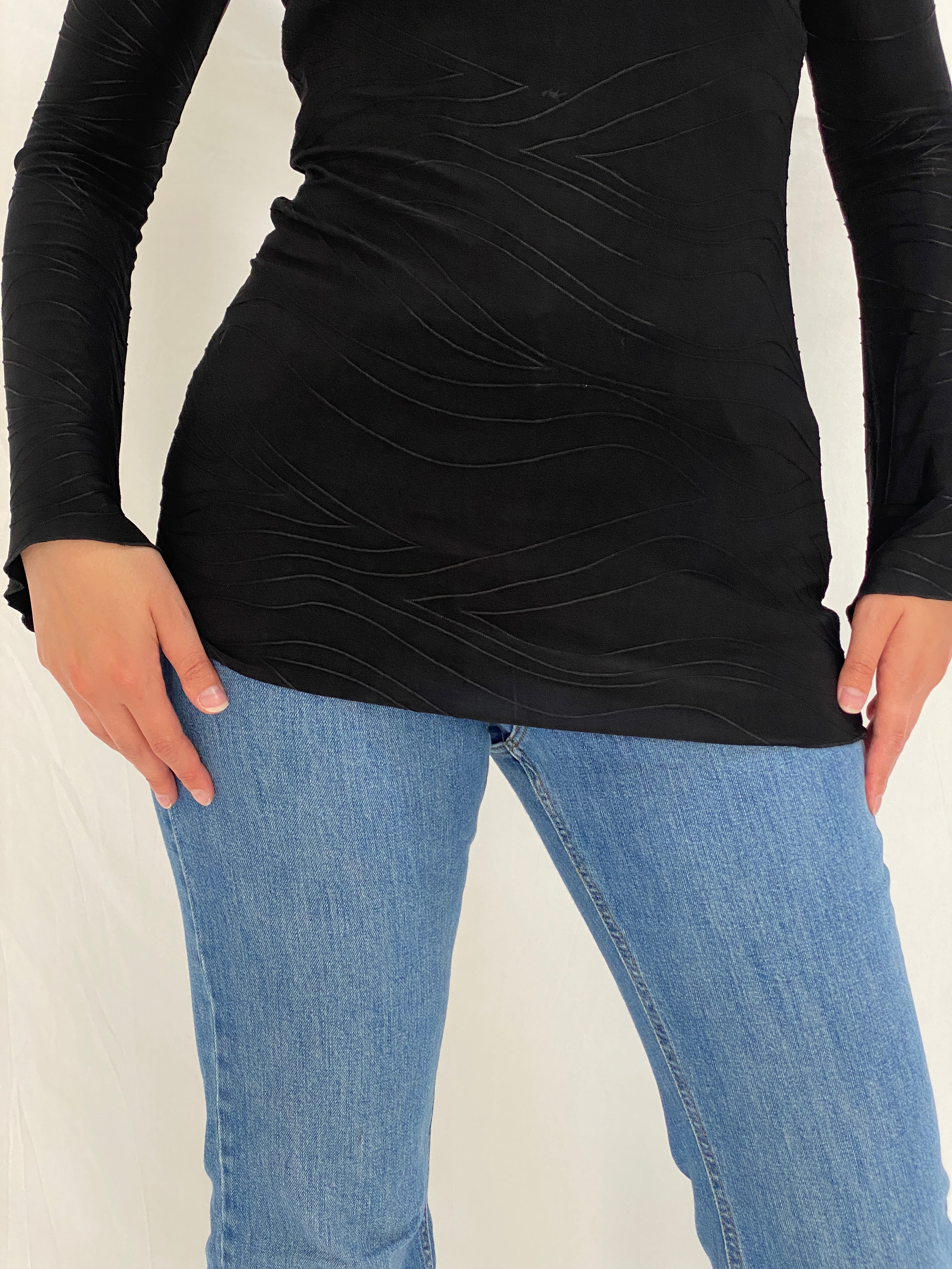 Vintage Dantela Essentials Black Velvet Collar Grunge Top – S