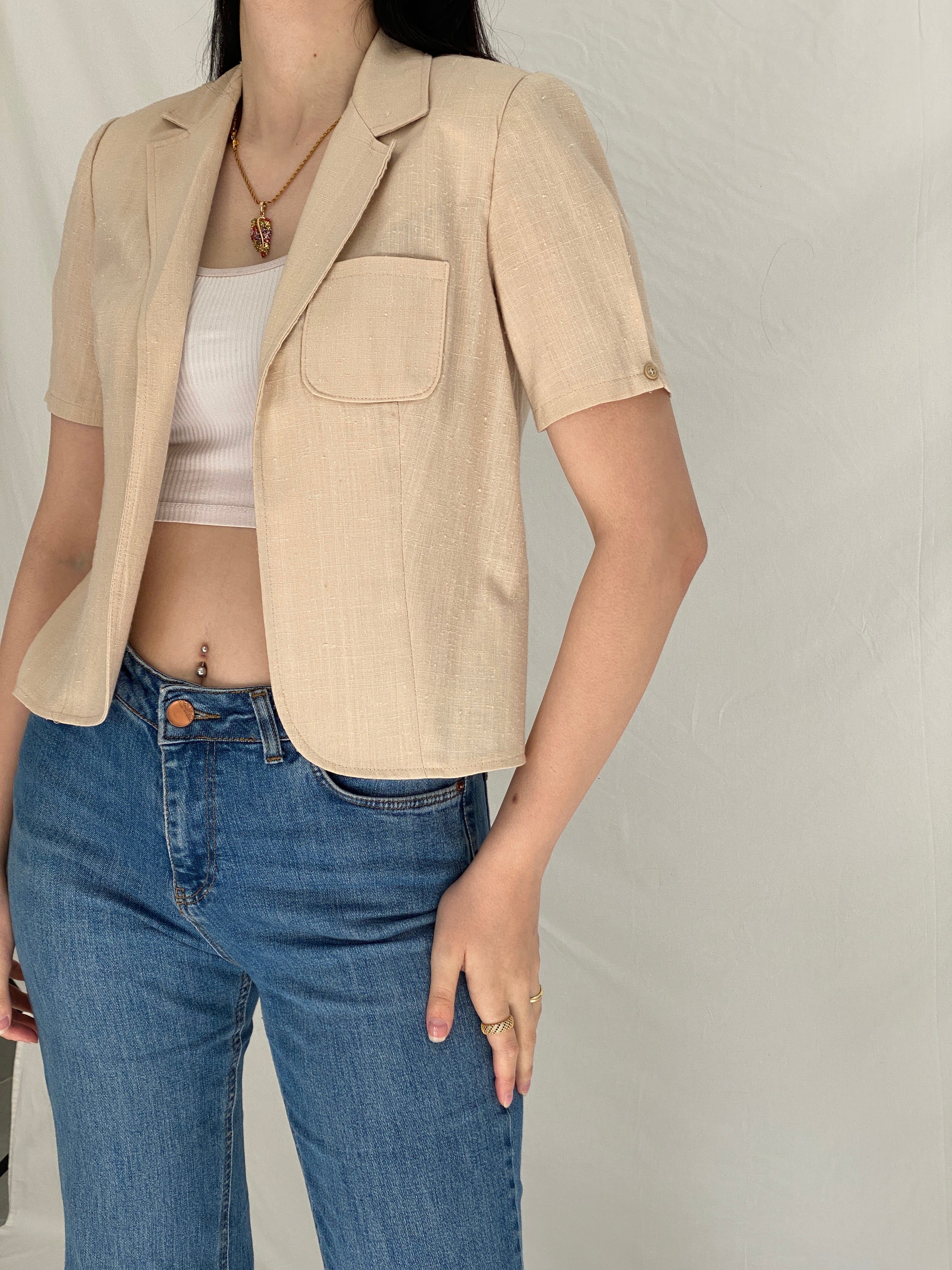 Vintage Donna Morgan for NON STOP Beige Linen Short Sleeve Blazer - S