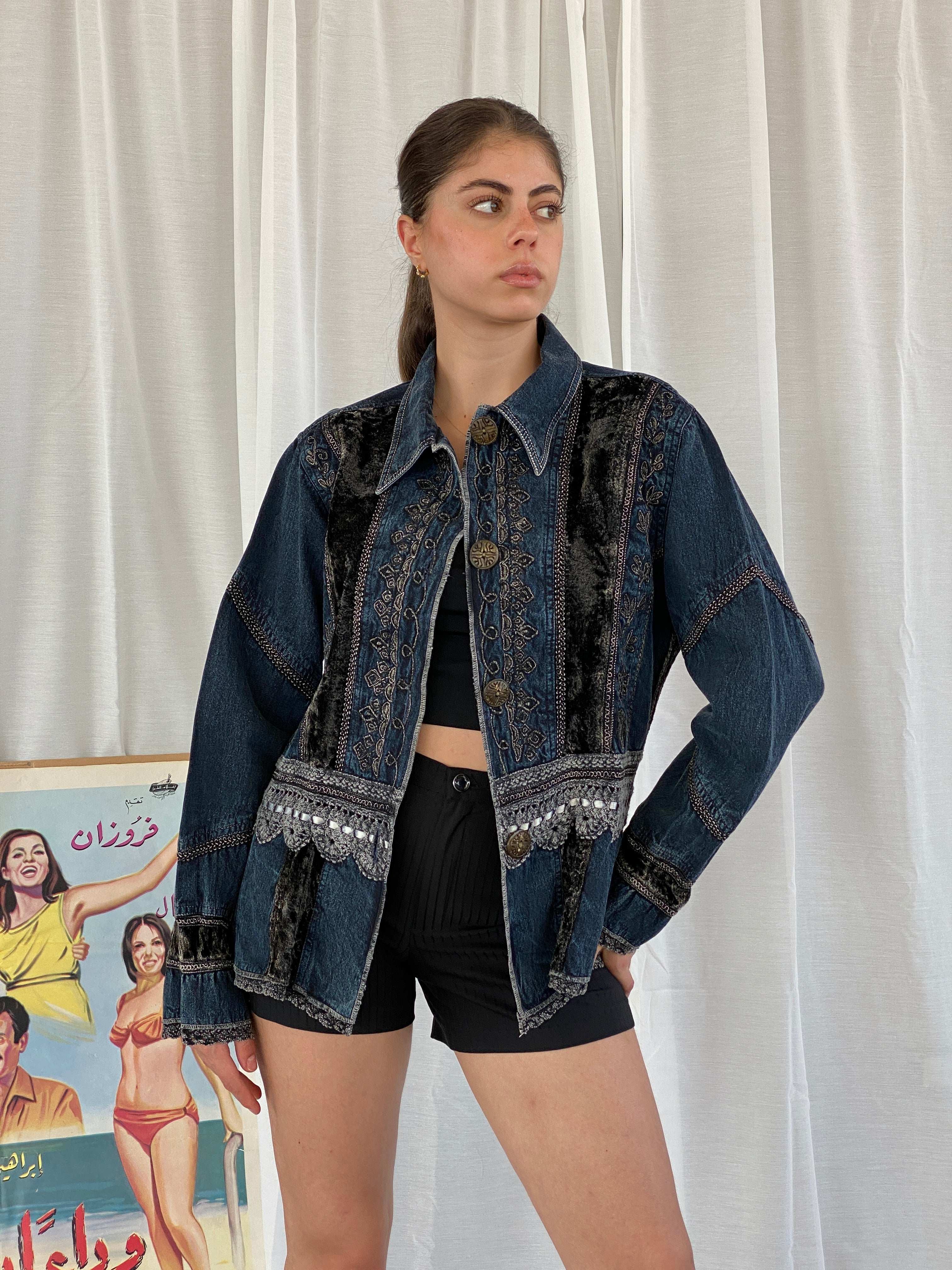 Statement Vintage Urban Tribe Embroidered Denim Jacket - L