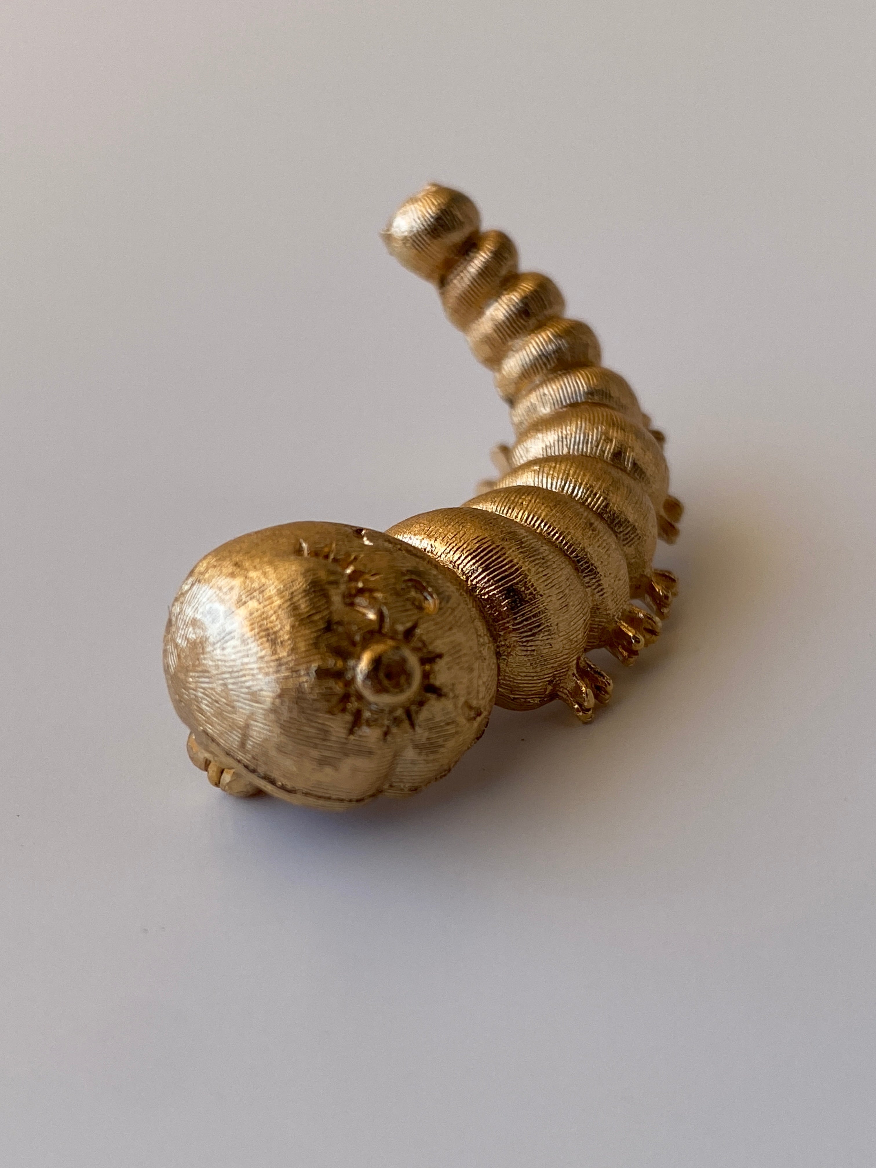 Vintage Napier Gold Tone Caterpillar Brooch Whimsical Figural Designer Pin
