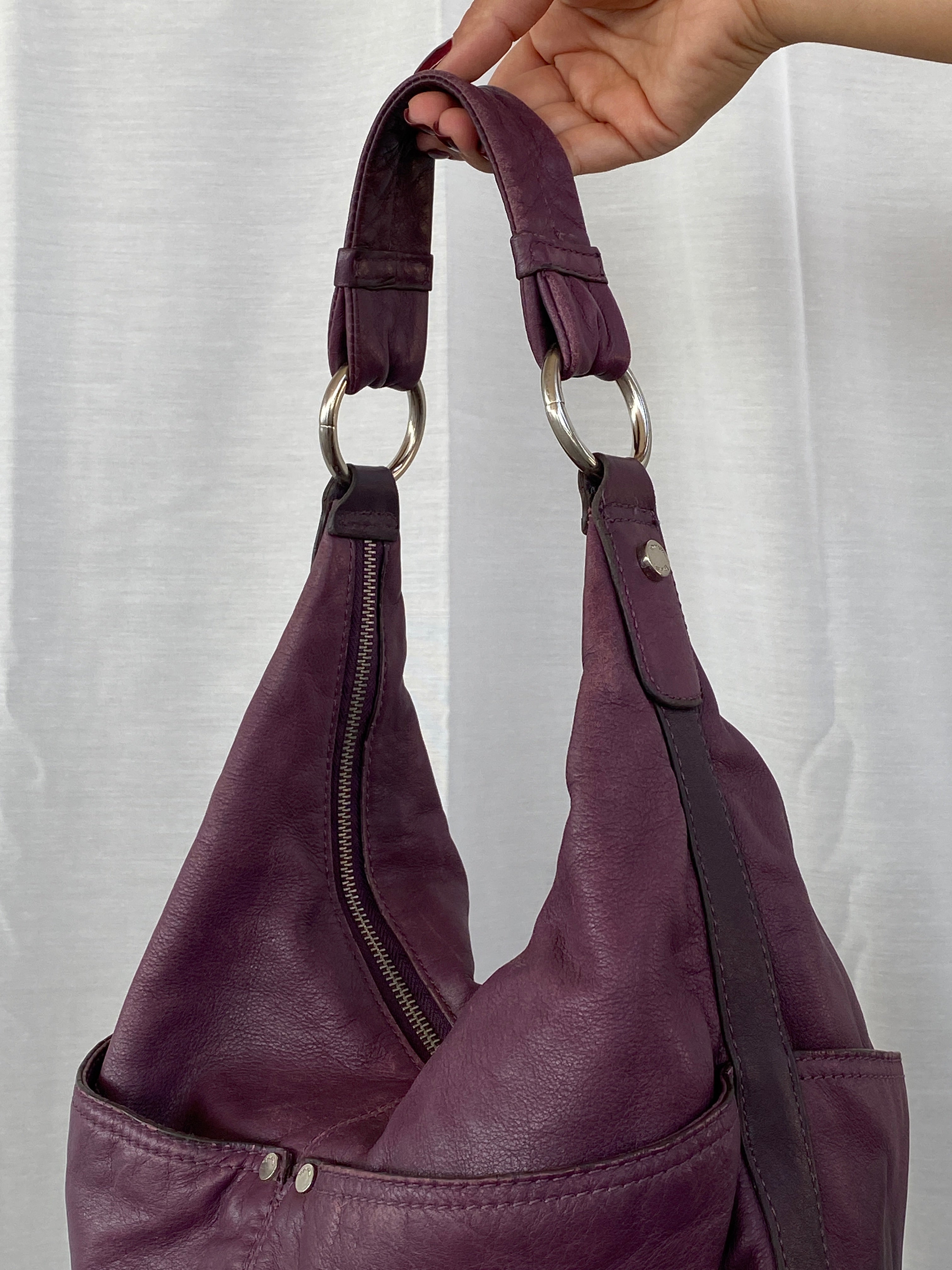 Purple Tignanello Leather Hobo Shoulder Bag