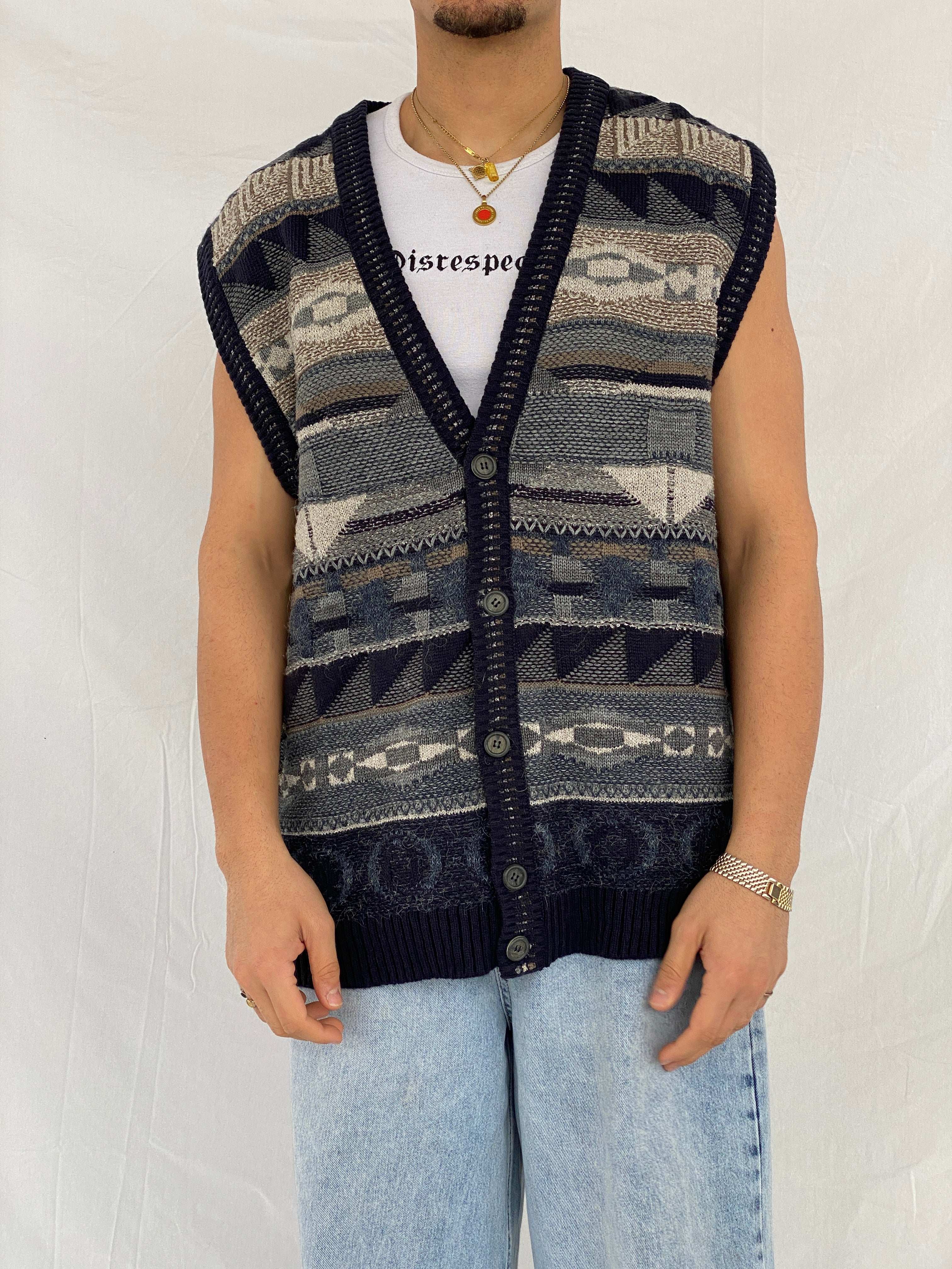 Vintage 90s Woolworths Knitted Navy Sweater Vest - Size XL - Balagan Vintage Vest 90s, Abdullah, knitted vest, mens vest, vest, winter, wool vest