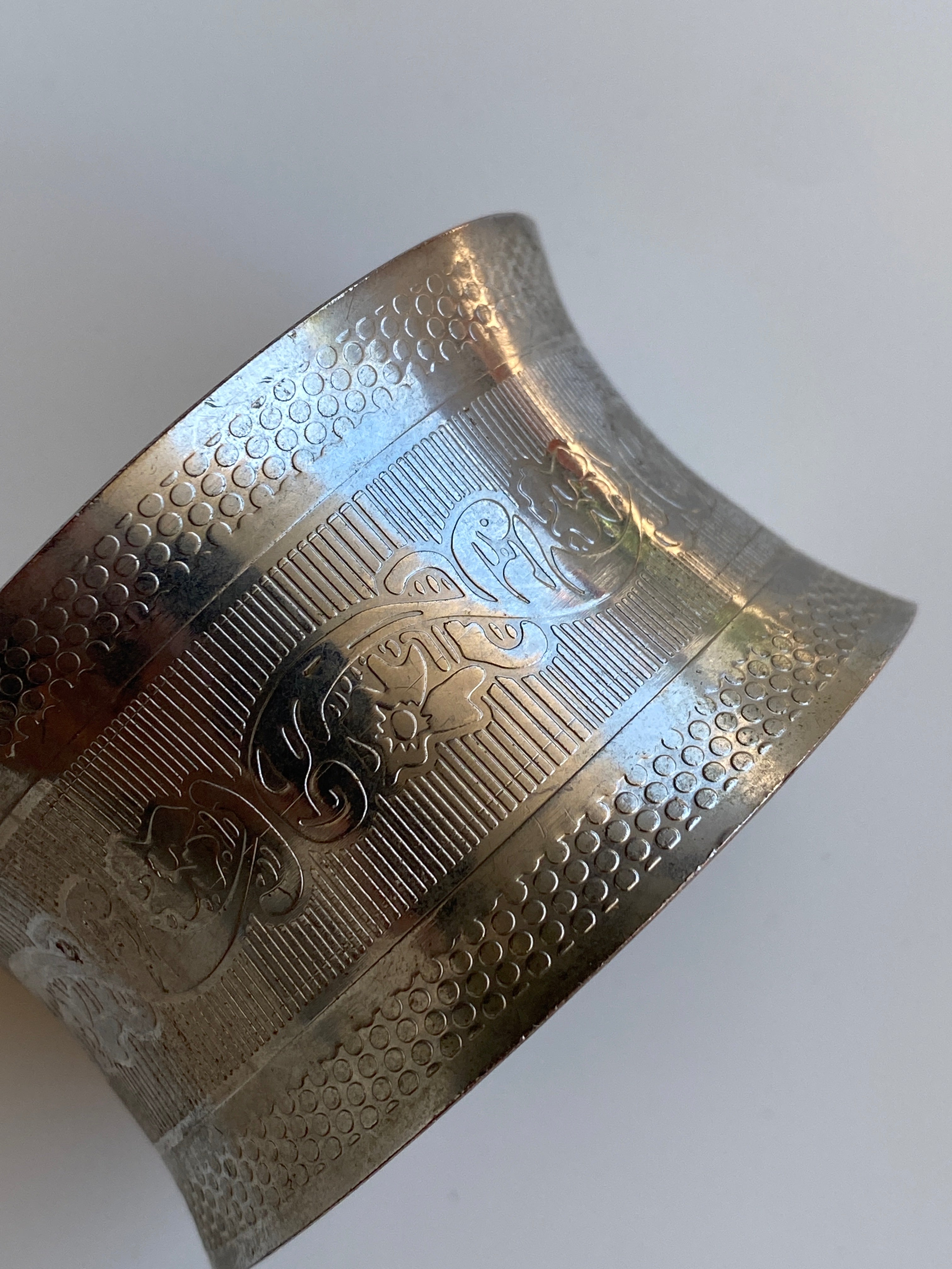Vintage Silver-Tone Engraved Wide Statement Cuff Bracelet