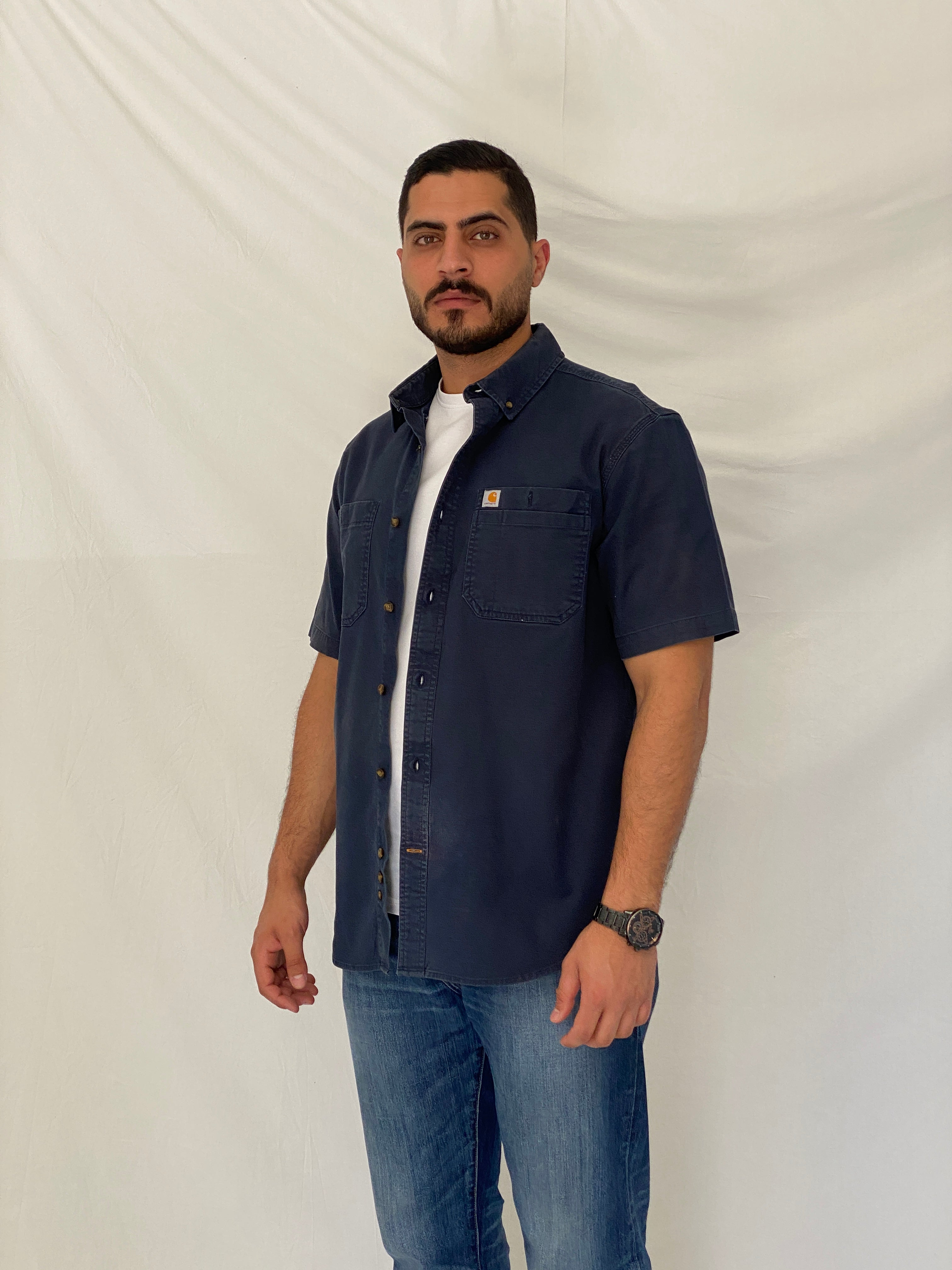 Carhartt Relaxed Fit Navy Cotton Work Spring 2019 Shirt - L