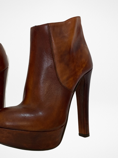 Network Genuine Leather Platform Ankle Boots Distressed Brown High Heel Statement Shoes - EU 38