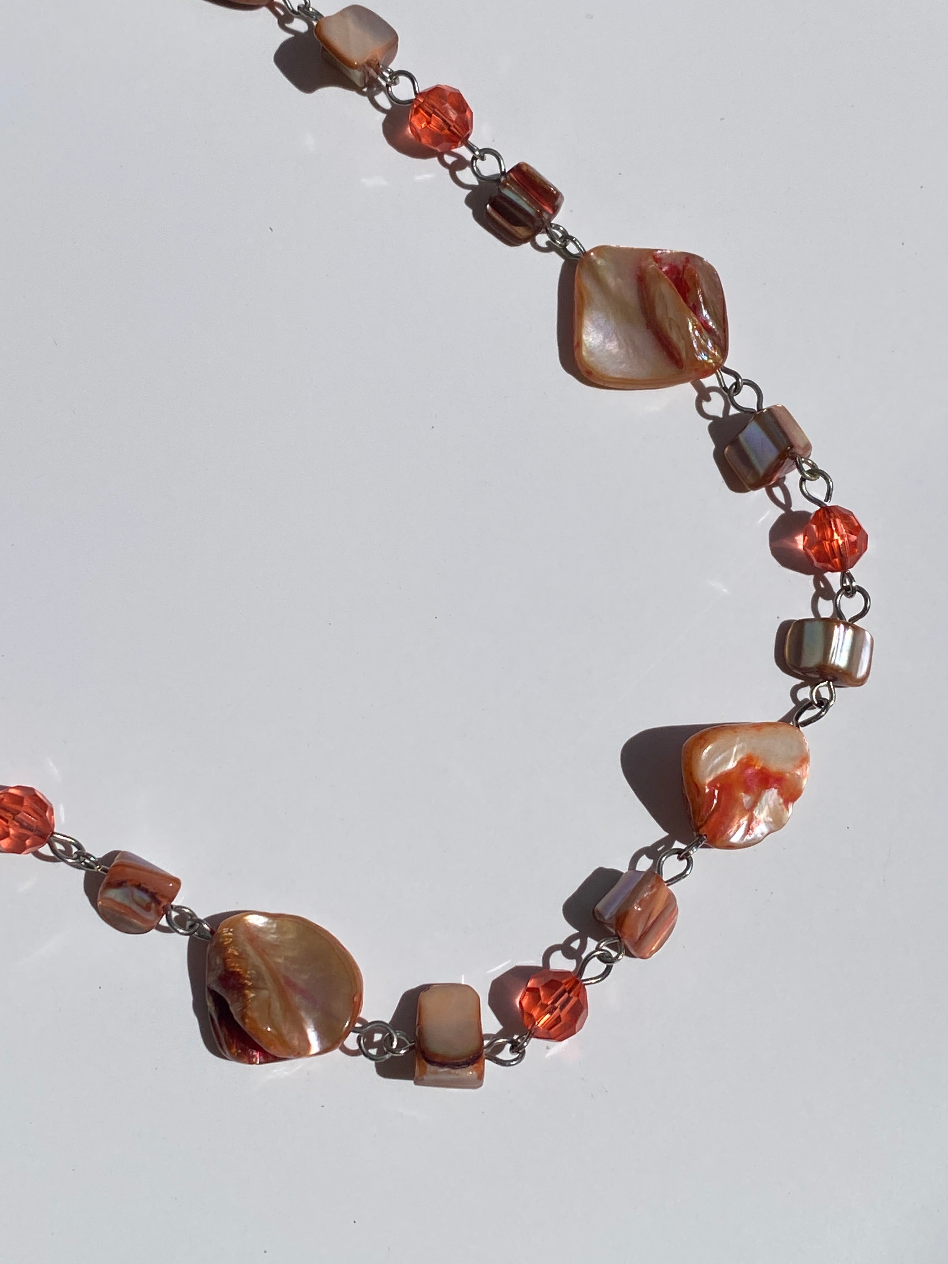 Vintage Peach Mother of Pearl Marbled Shell Bead Necklace