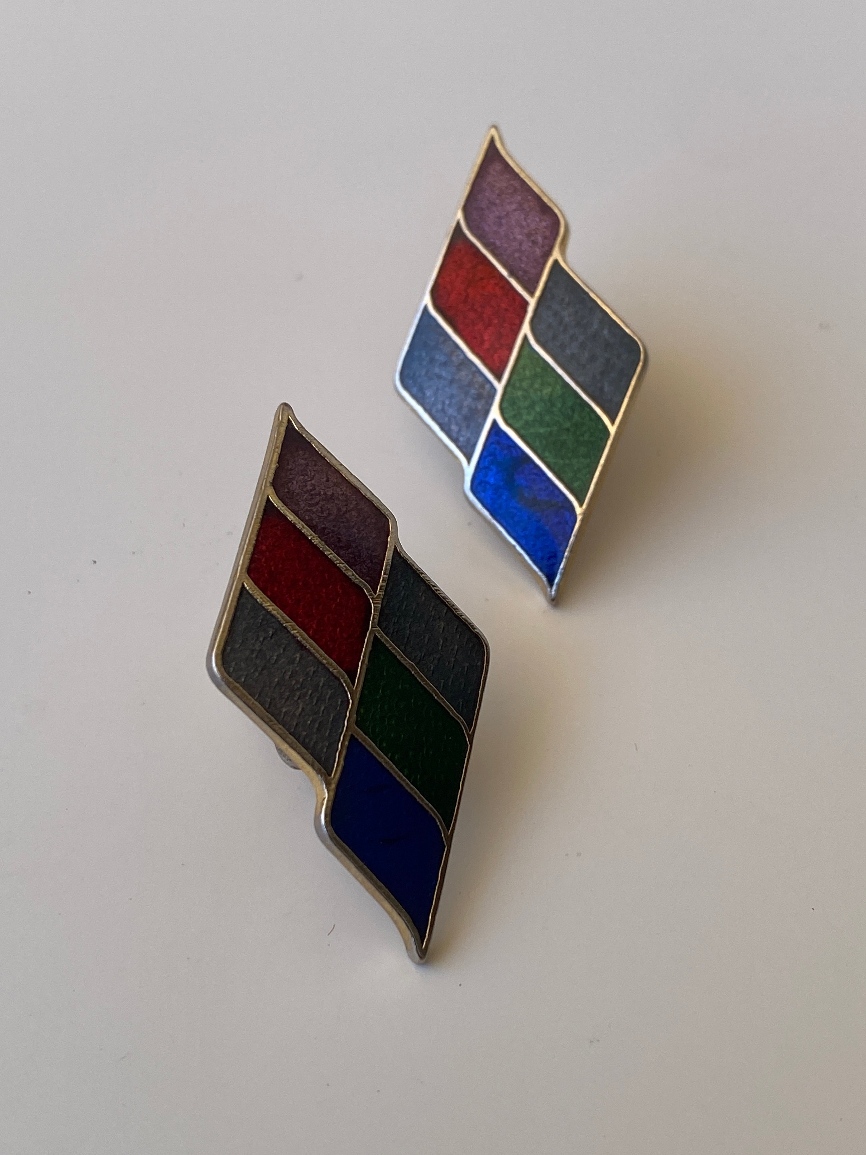 Vintage Geometric Enamel Clip-On Earrings Multicolor Art Deco Style