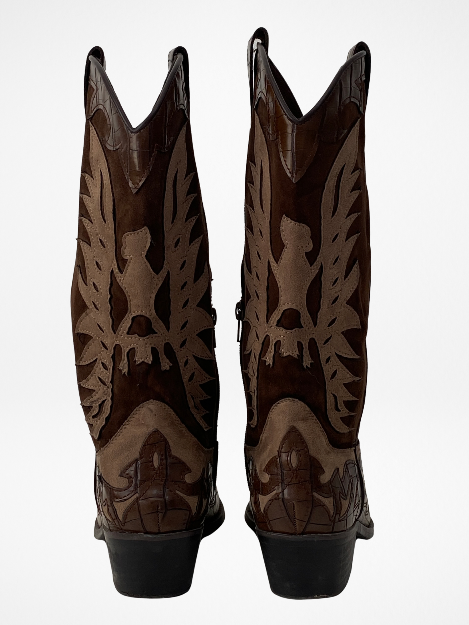Corina Western Cowboy Boots Brown Croc Embossed & Suede Statement Festival Boots - EU 41