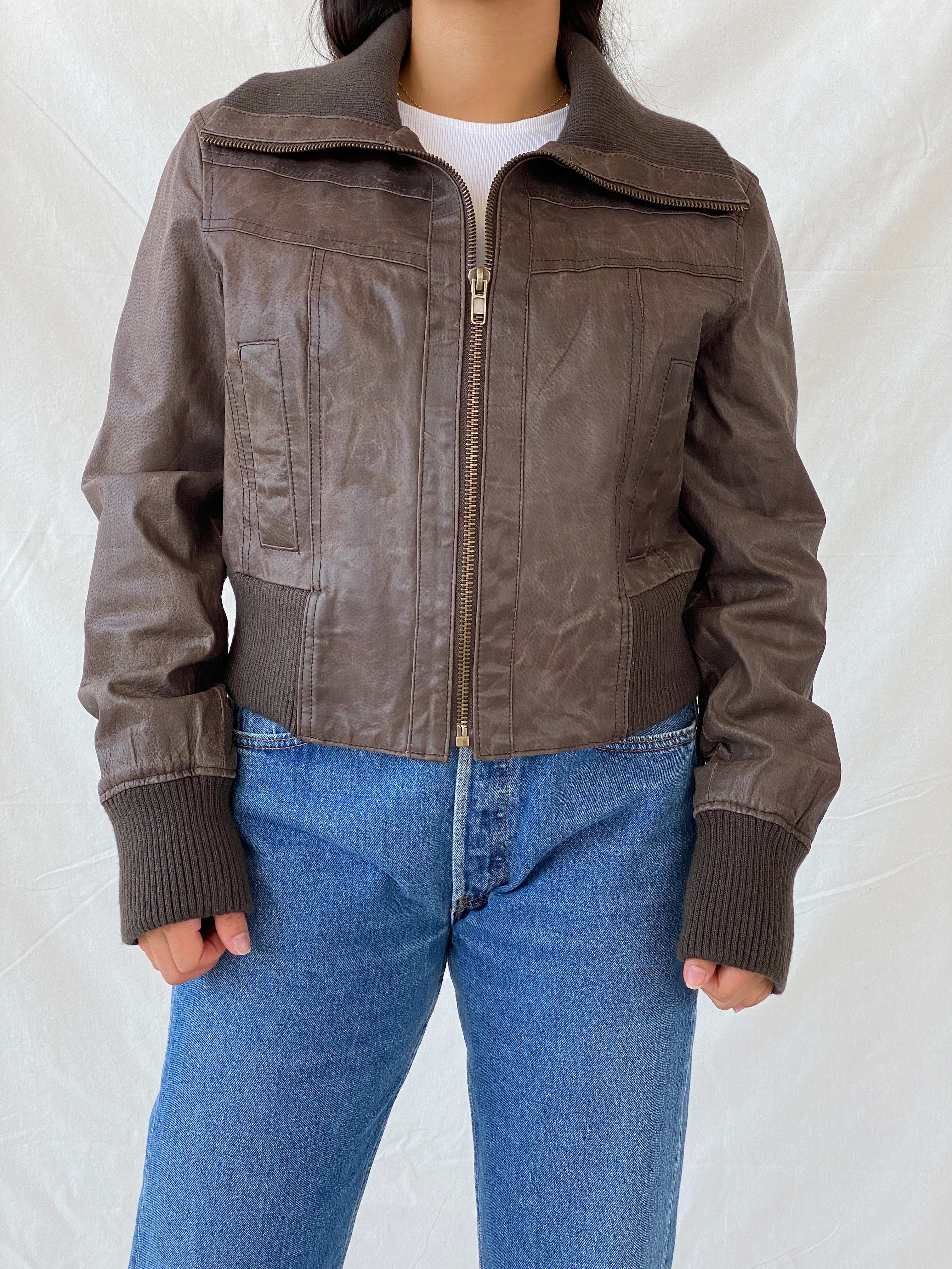 Y2K Wear Me Work Me Love Me Brown Leather Biker Jacket - XL