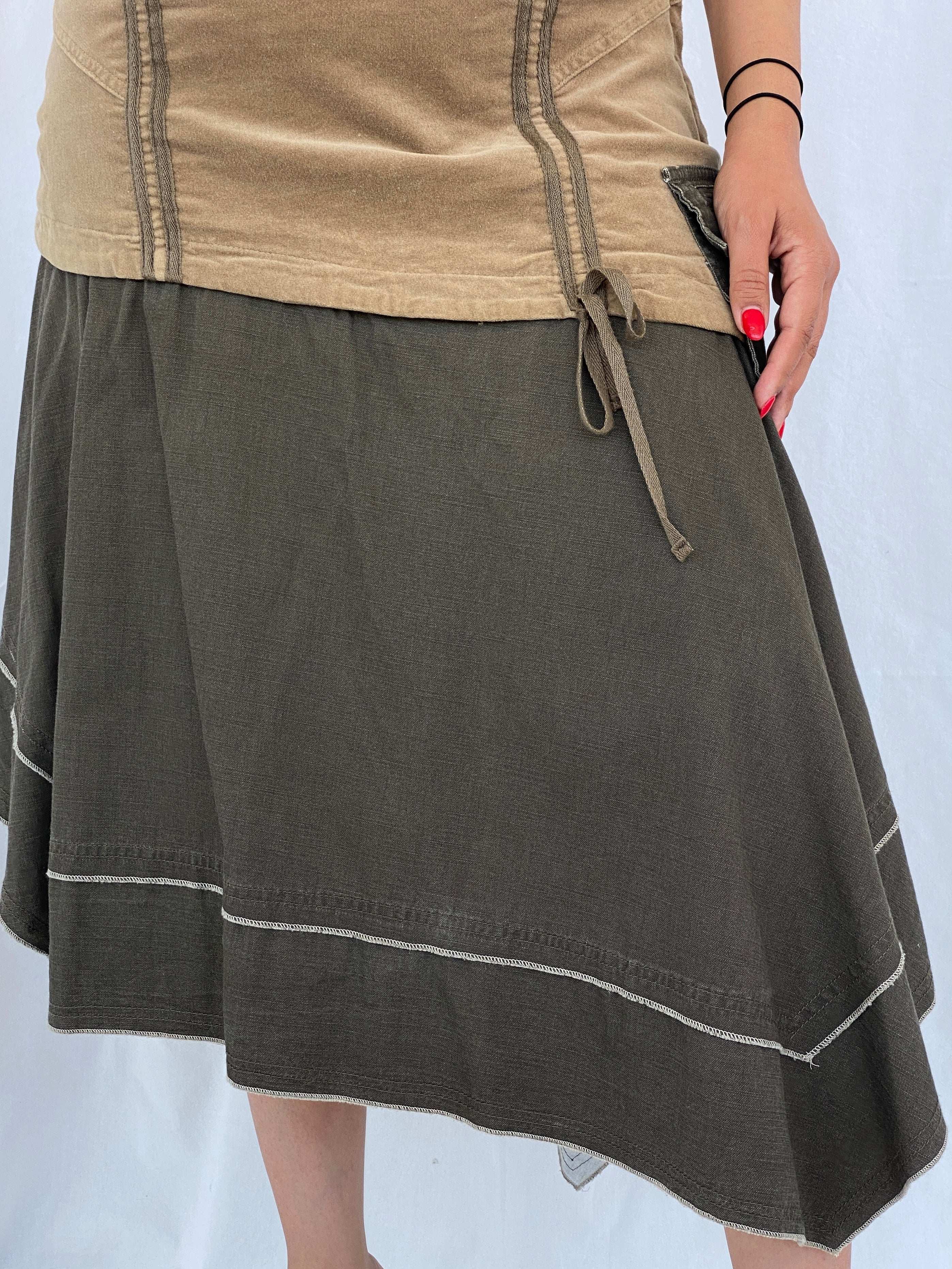 Vintage 90s Jacqueline Riu Asymmetric Midi Khaki Skirt Size L/XL - Balagan Vintage Midi Skirt 90s, Alaa, midi skirt, NEW IN, summer, Tojan