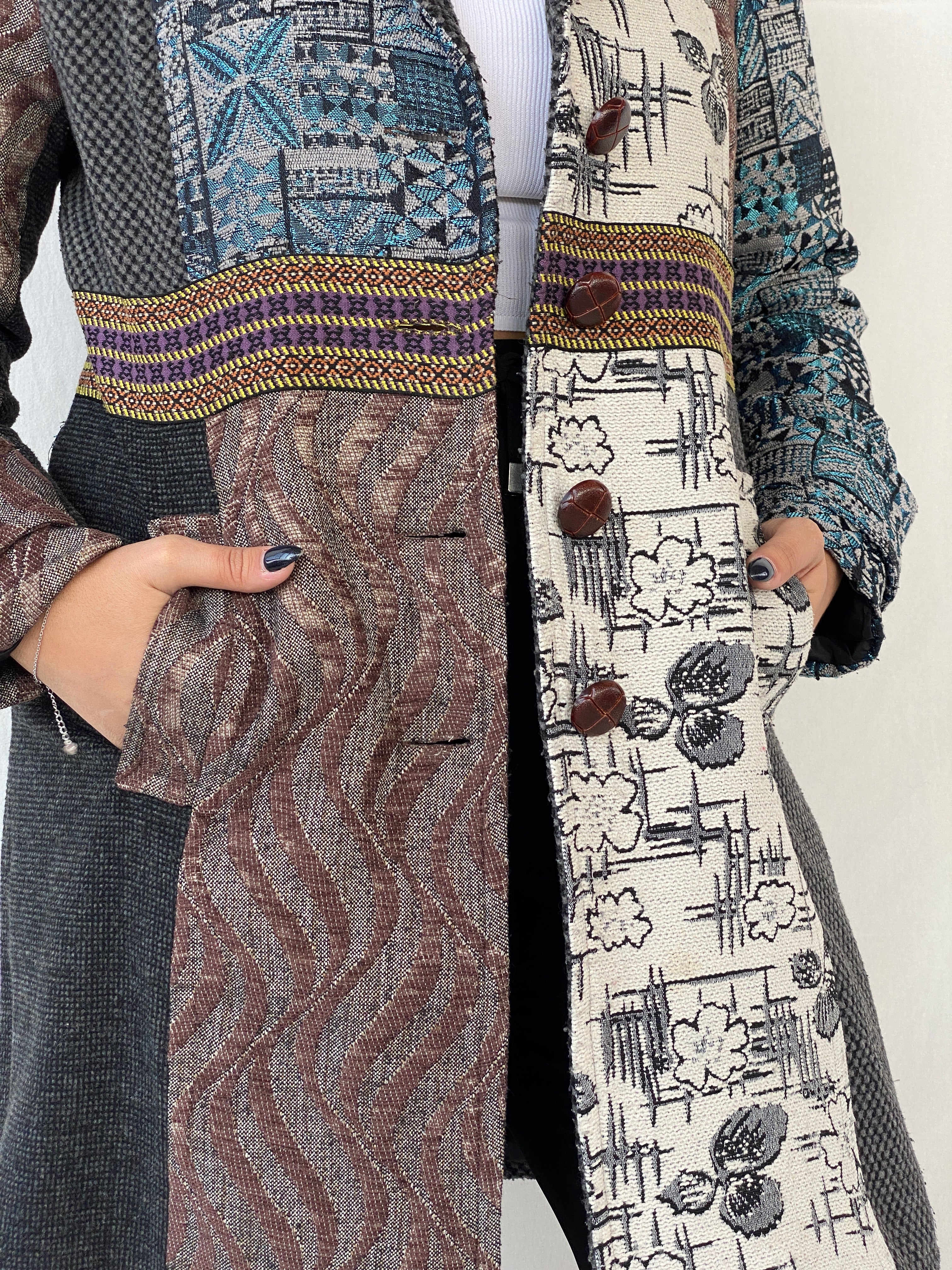 Stella Morgan Hotchpotch Jacquard Tapestry Patchwork Coat - L