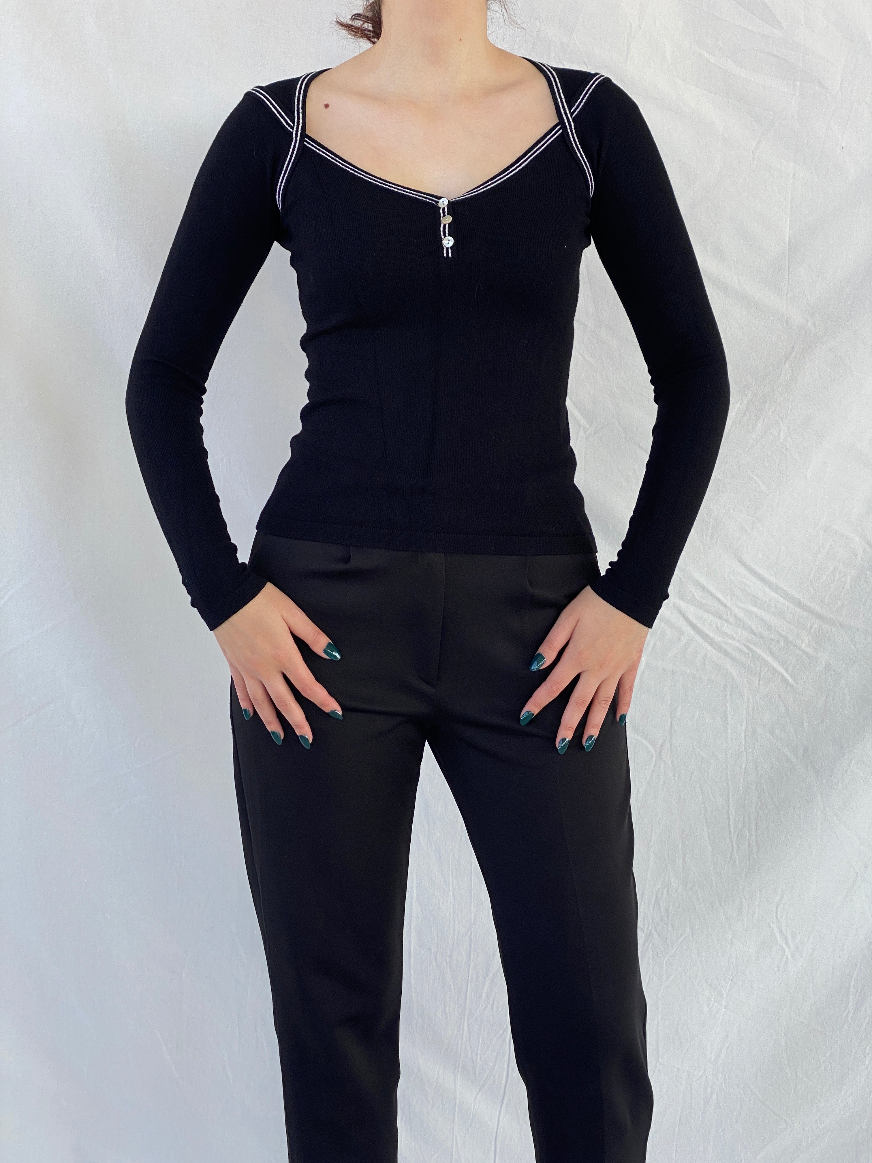 Vintage 90s Etam Women’s Fitted Black Long Sleeve Top - S