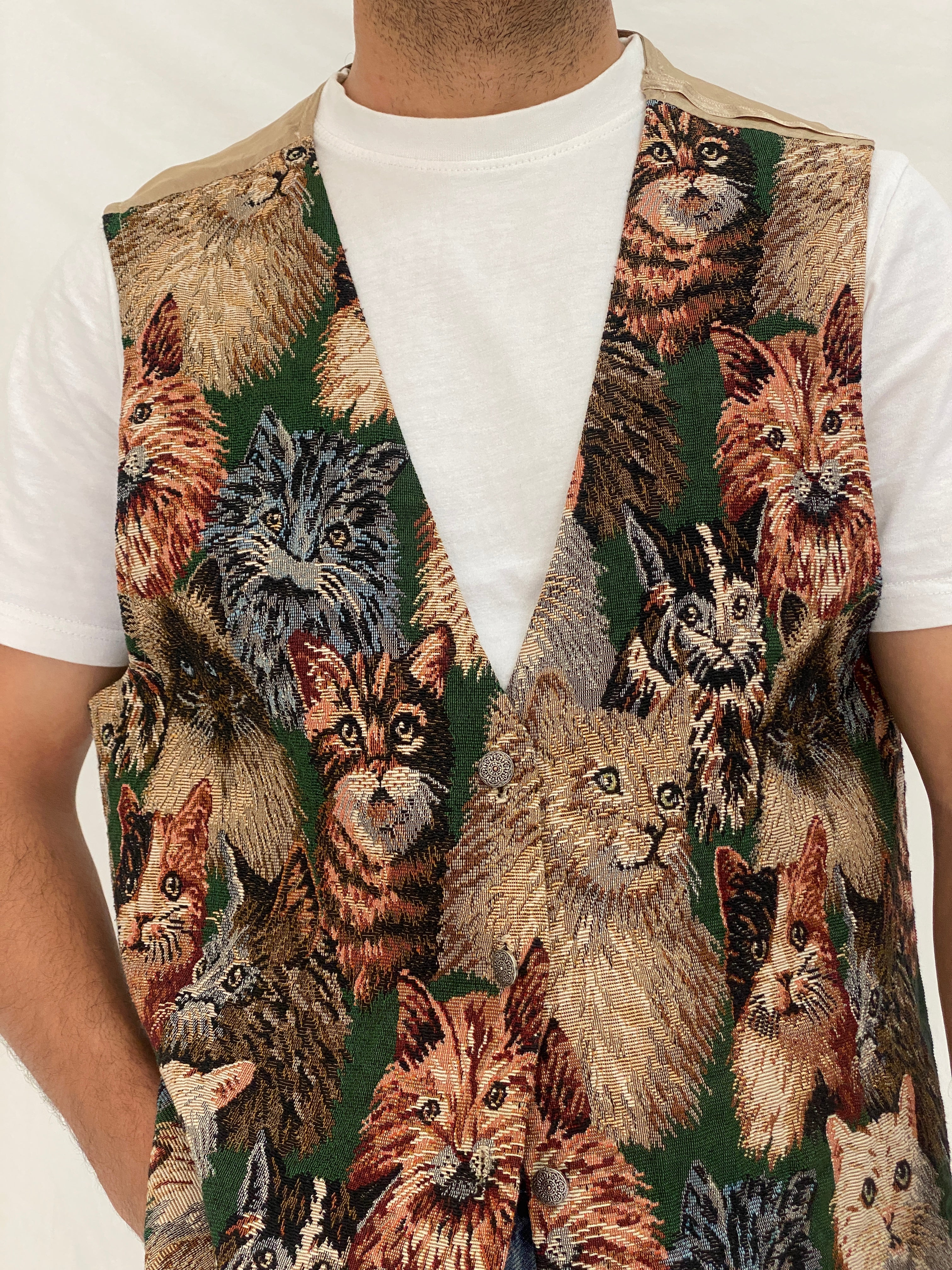 Vintage Partners II Cat Tapestry Cotton Vest Animal Waistcoat