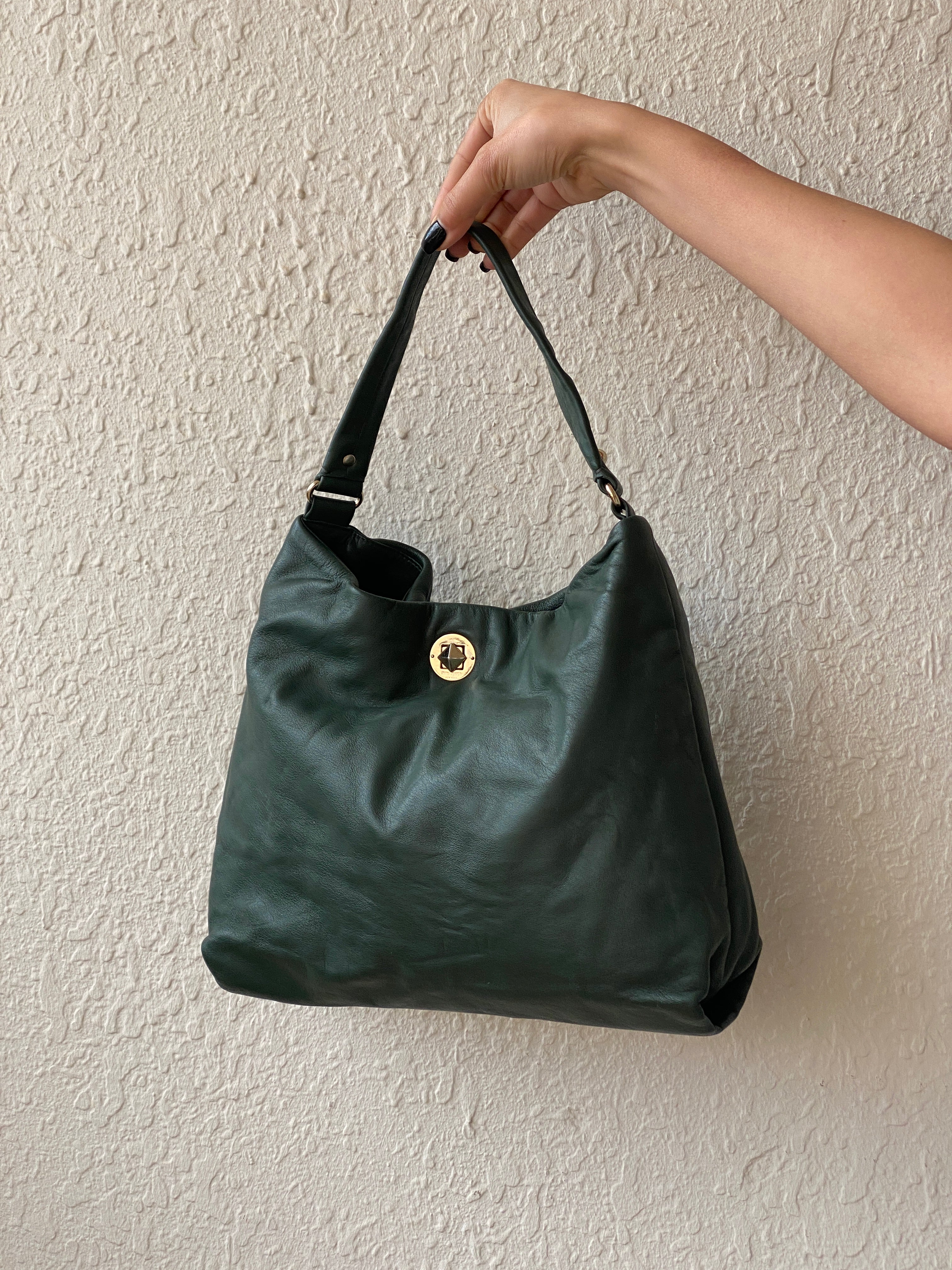 Vintage Kate Spade Forest Green Leather Shoulder Bag Slouchy Hobo Purse
