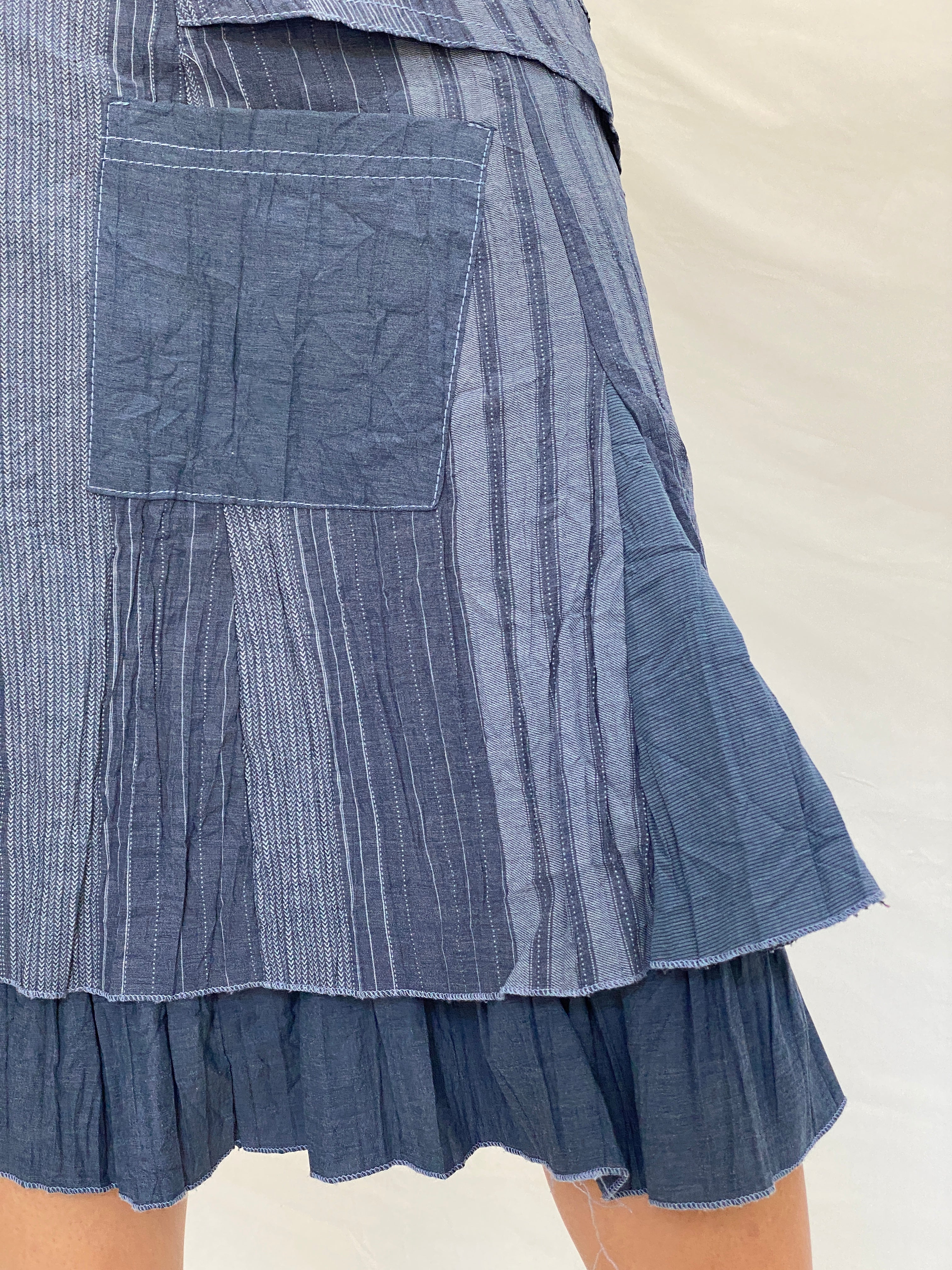 Y2K Affinités Armand Thiery Blue Patchwork Layered Whimsigoth Midi Skirt – L