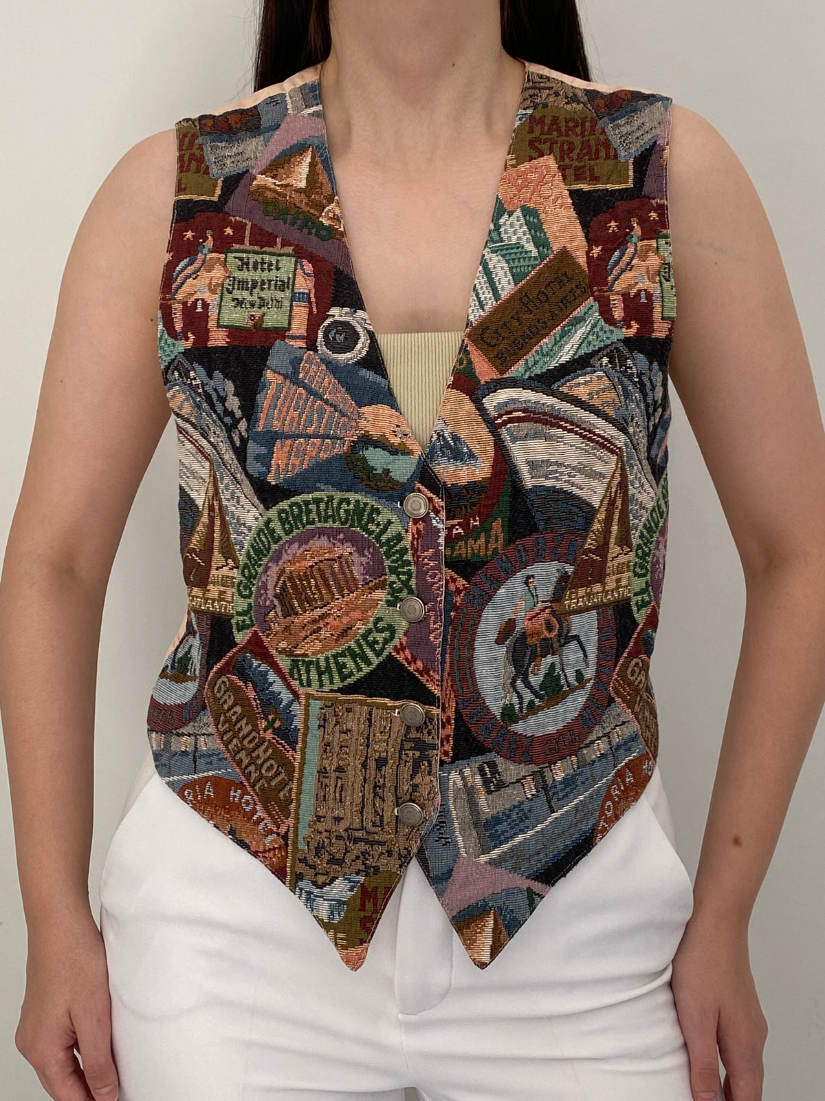 Vintage 90s CLIO Multicolor Cotton Rayon Travel Tapestry Vest – M