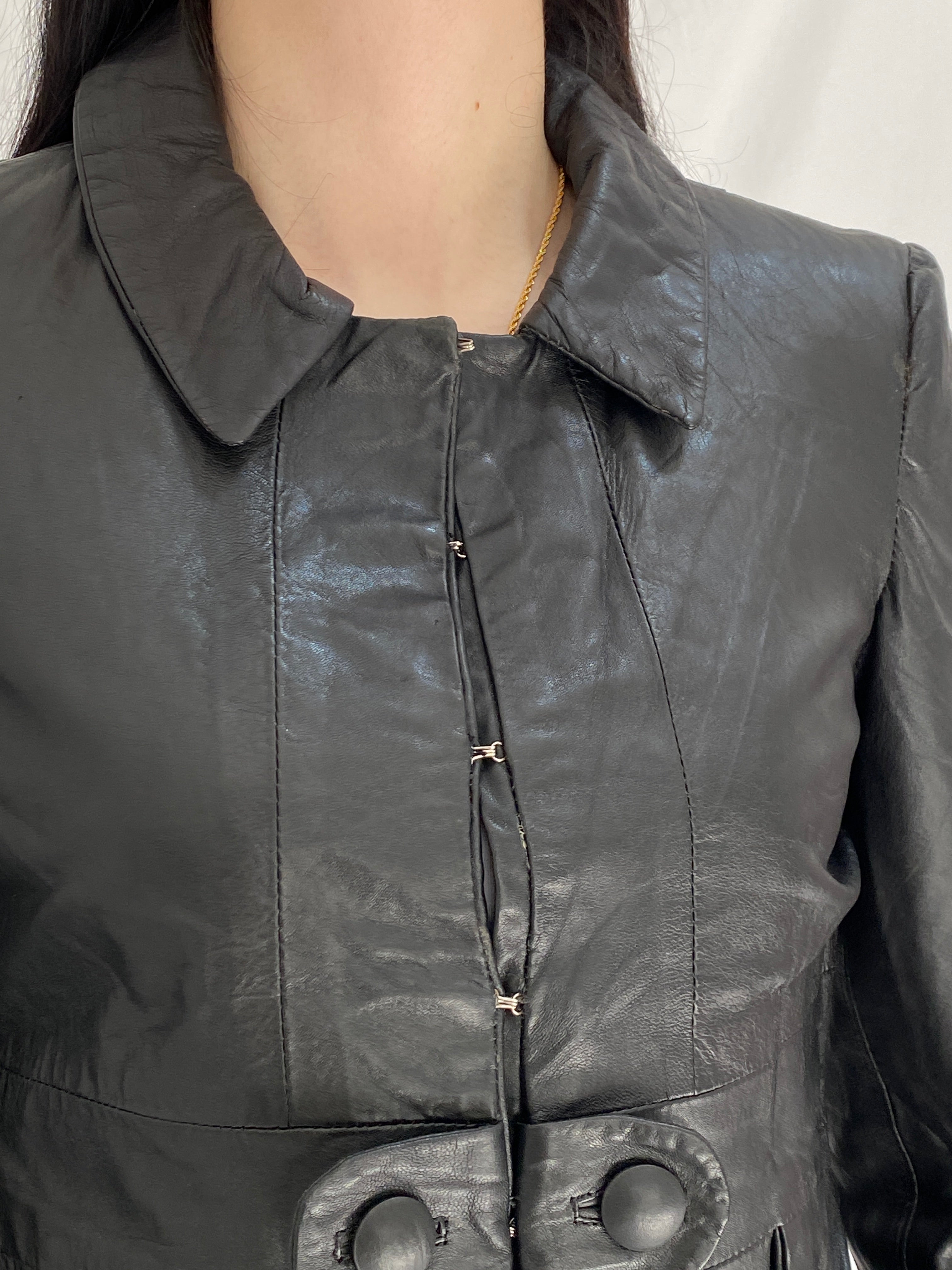 Vintage BOSS Black Genuine Leather Jacket Minimalist Tailored Y2K Fitted Leather Jacket - S