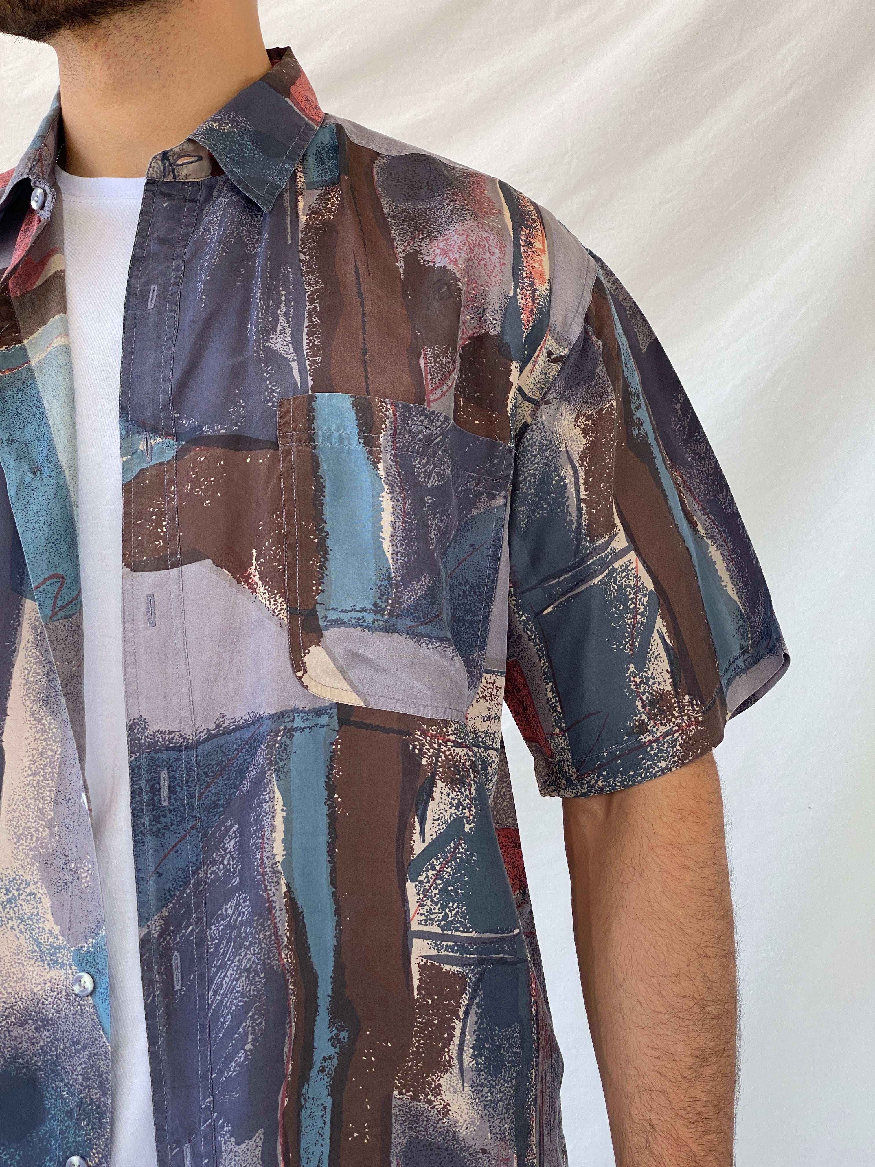 Vintage 90s Surprise Abstract Printed Men’s Silk Shirt - L