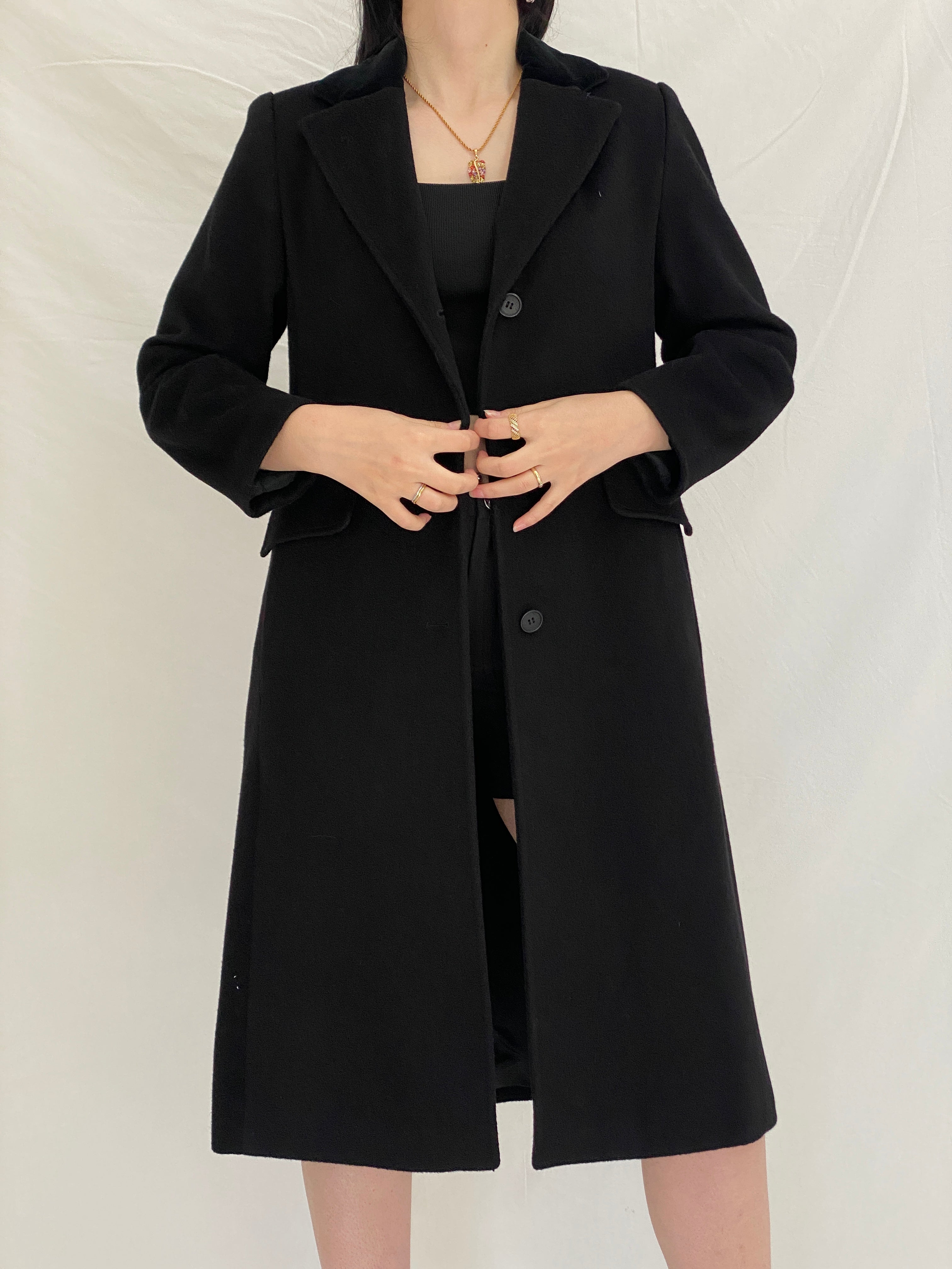 Vintage Albert Nipon Black Wool Classic Tailored Long Coat - S