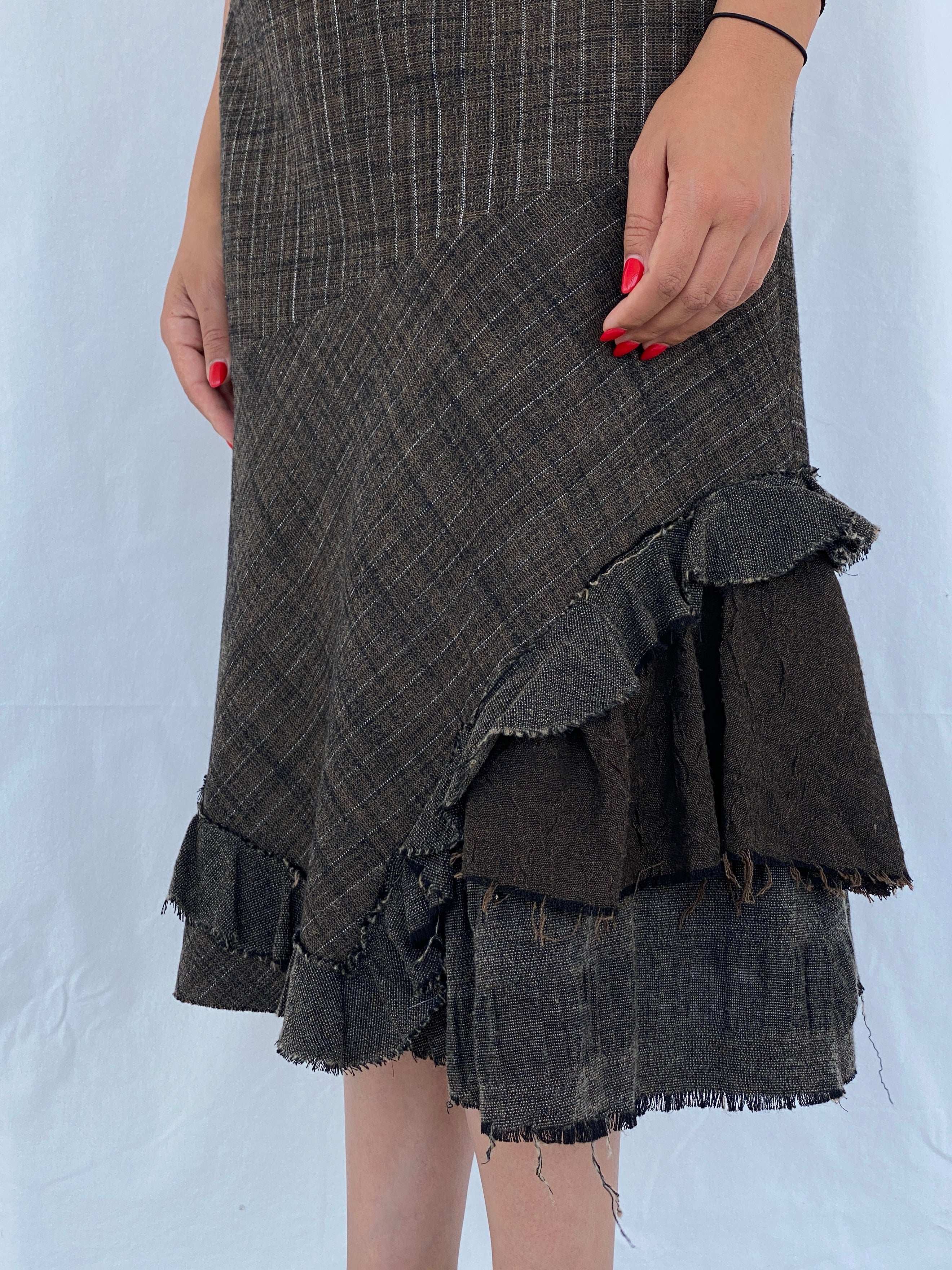 Vintage French Designer Madame Zaza Of Marseille Midi Brown Skirt Size L/XL - Balagan Vintage Midi Skirt 90s, Alaa, midi skirt, NEW IN, plaid skirt, summer