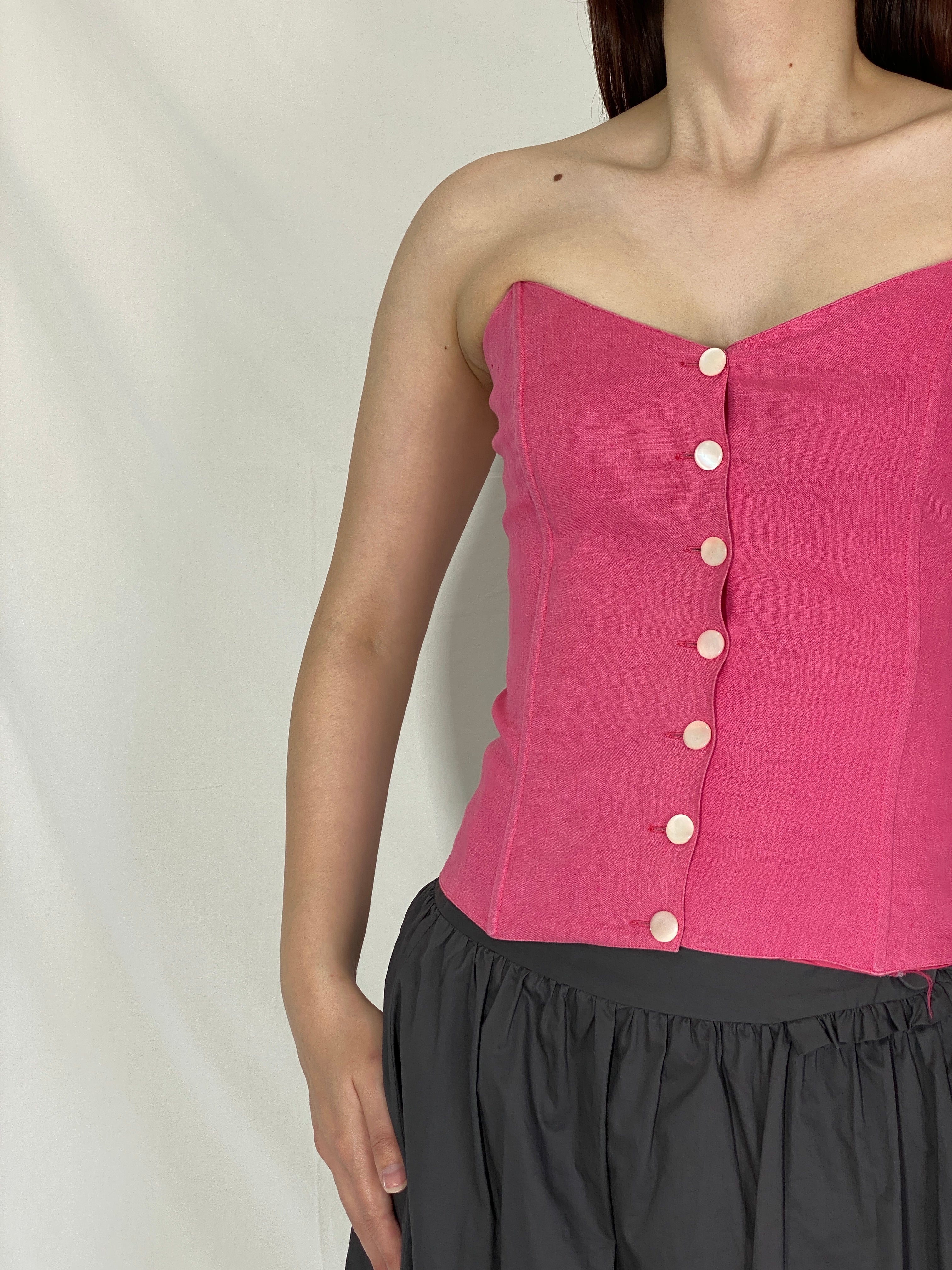 Vintage I BLUES Pink Italian Linen Corset Top with Button Closure - S