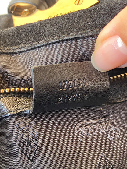 Vintage Gucci Indy Bamboo Patent Leather Black Bronze Satchel Bag
