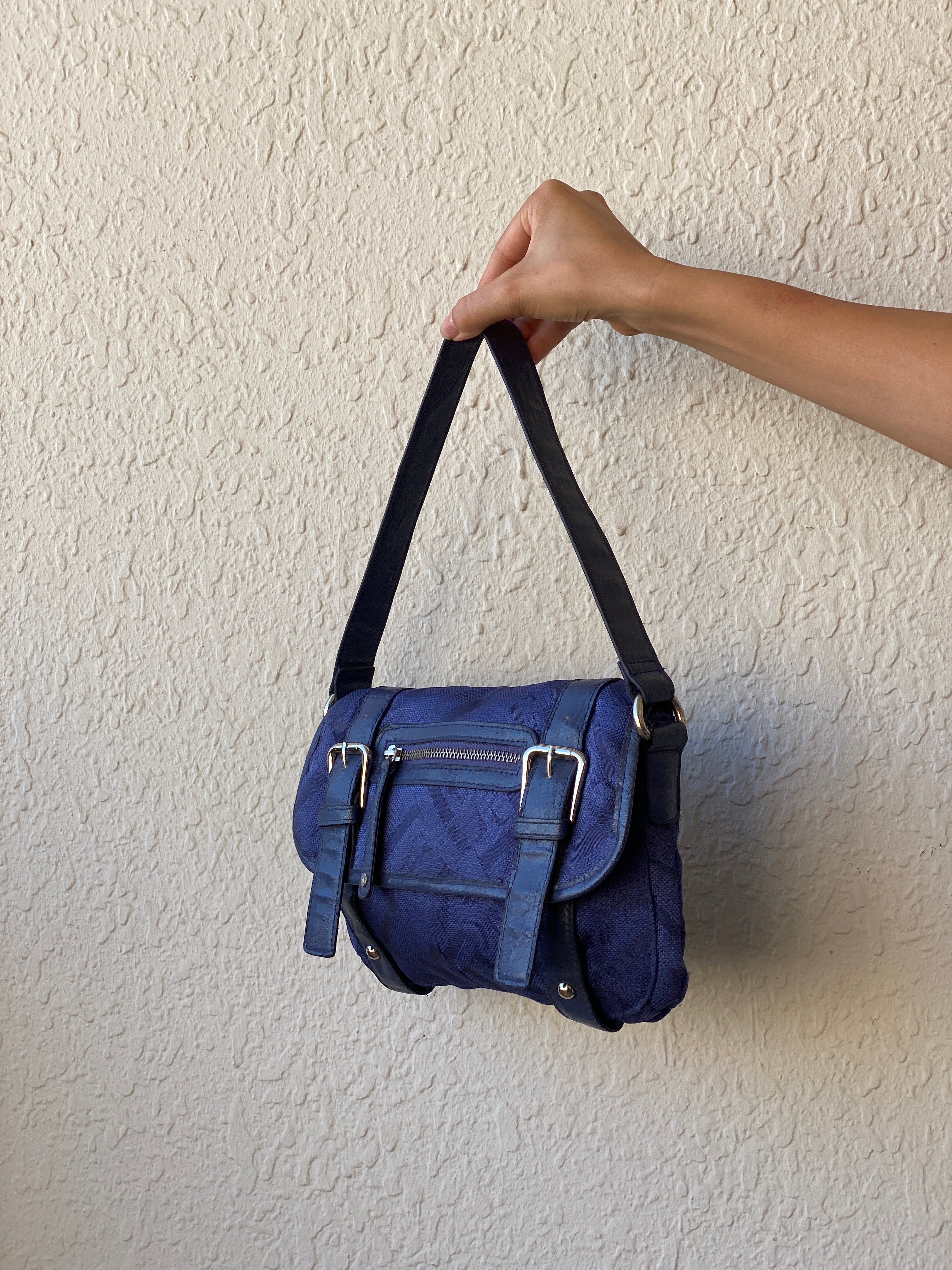 Everyday Elle Navy Blue Shoulder Bag With Buckle Detail & Adjustable Strap