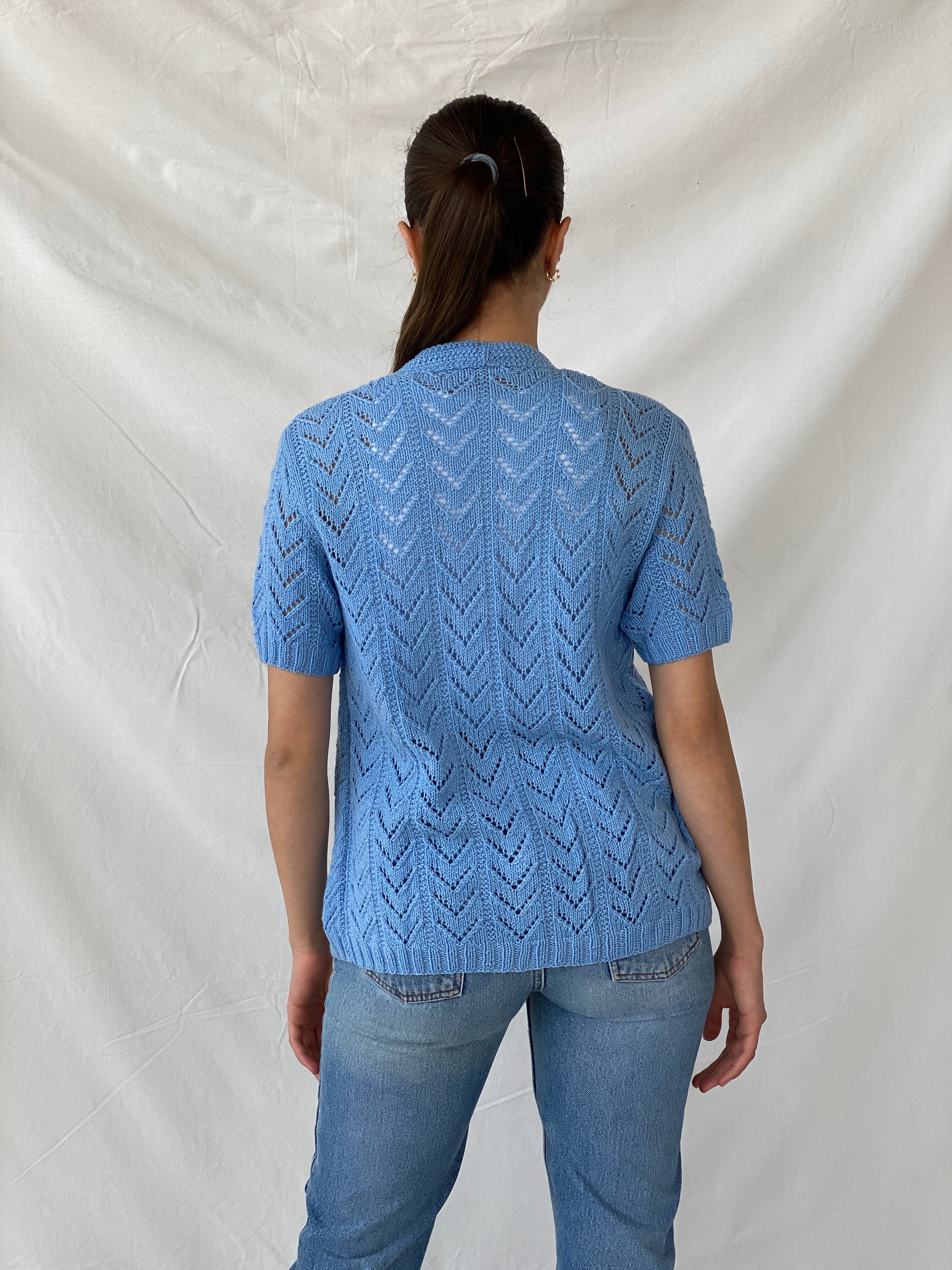 Vintage Handmade Blue Knitted Vest - L