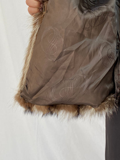 Vintage Striped Brown & Black Real Fur Coat - 70s Glam Winter Statement Jacket - M/L