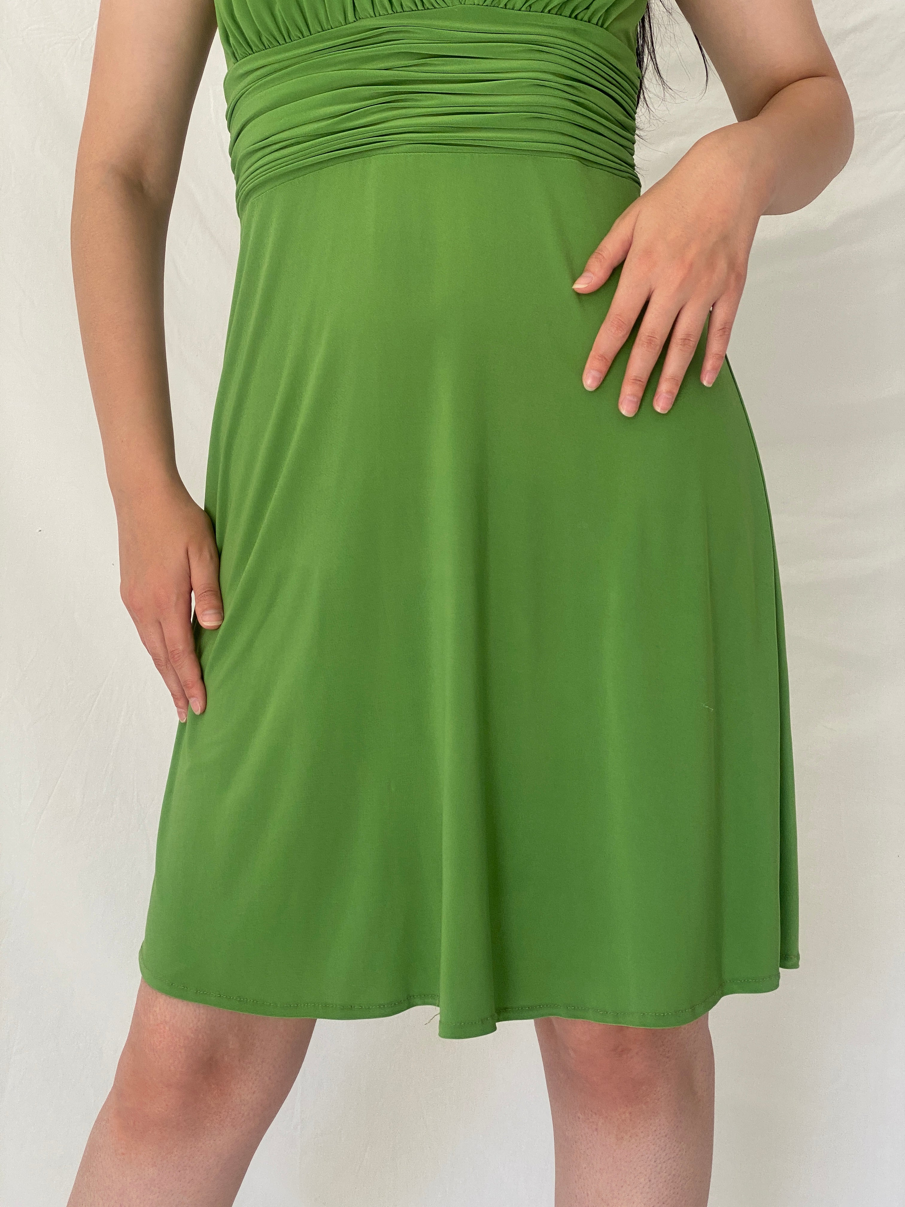 Vintage Y2K Evan-Picone Green Ruched Halter Dress - S
