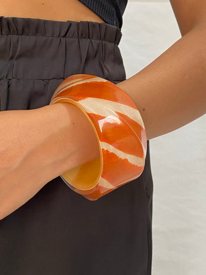 Vintage Kate Spade Chunky Resin Bangle Bracelet Orange and Cream Swirl Statement Cuff