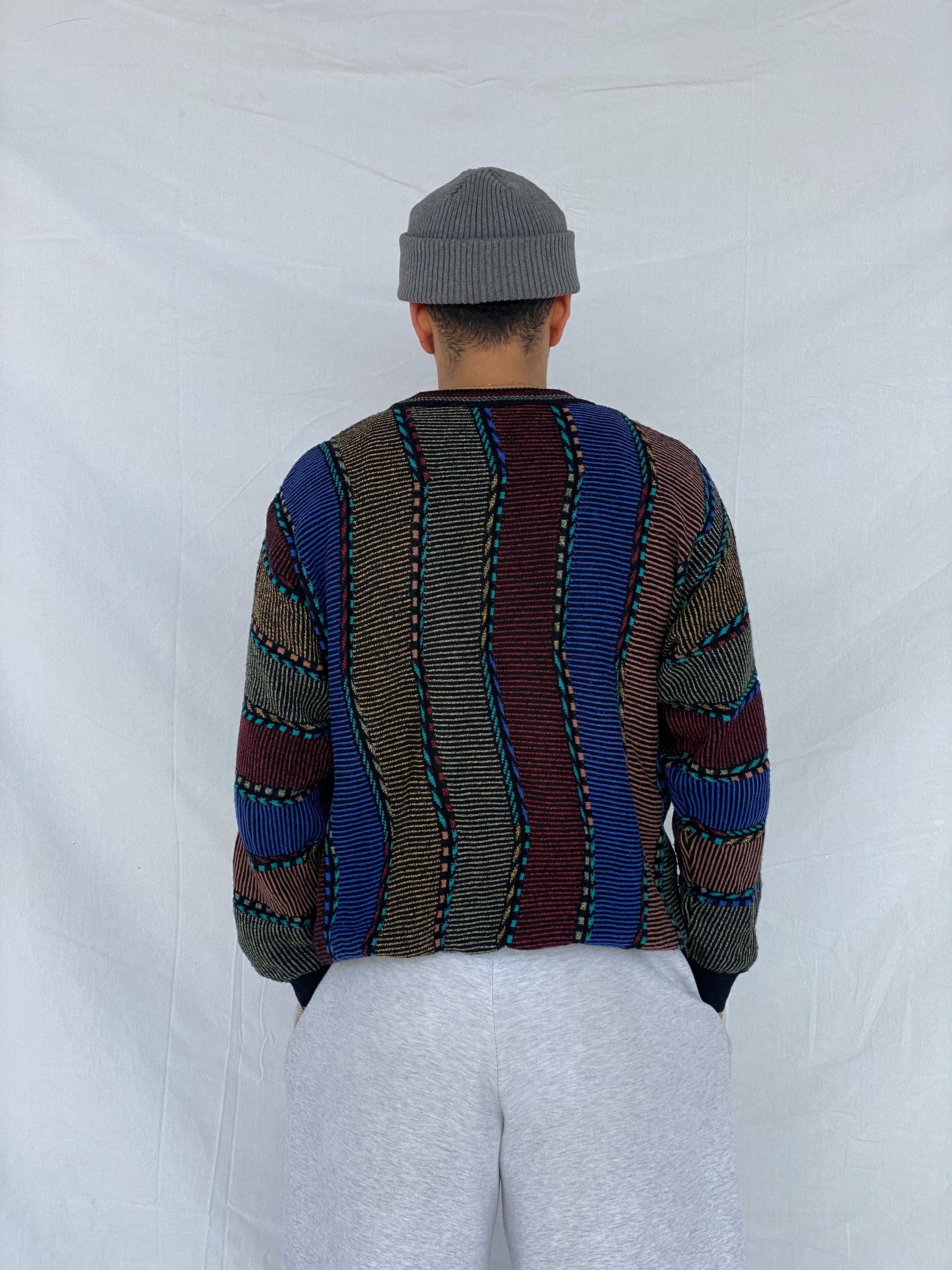 Vintage St.Clou Coogi-Style Multicolored Knitted Sweater - Size M - Balagan Vintage Sweater 80s, 90s, Abdullah, knitted sweater, vintage sweater, winter