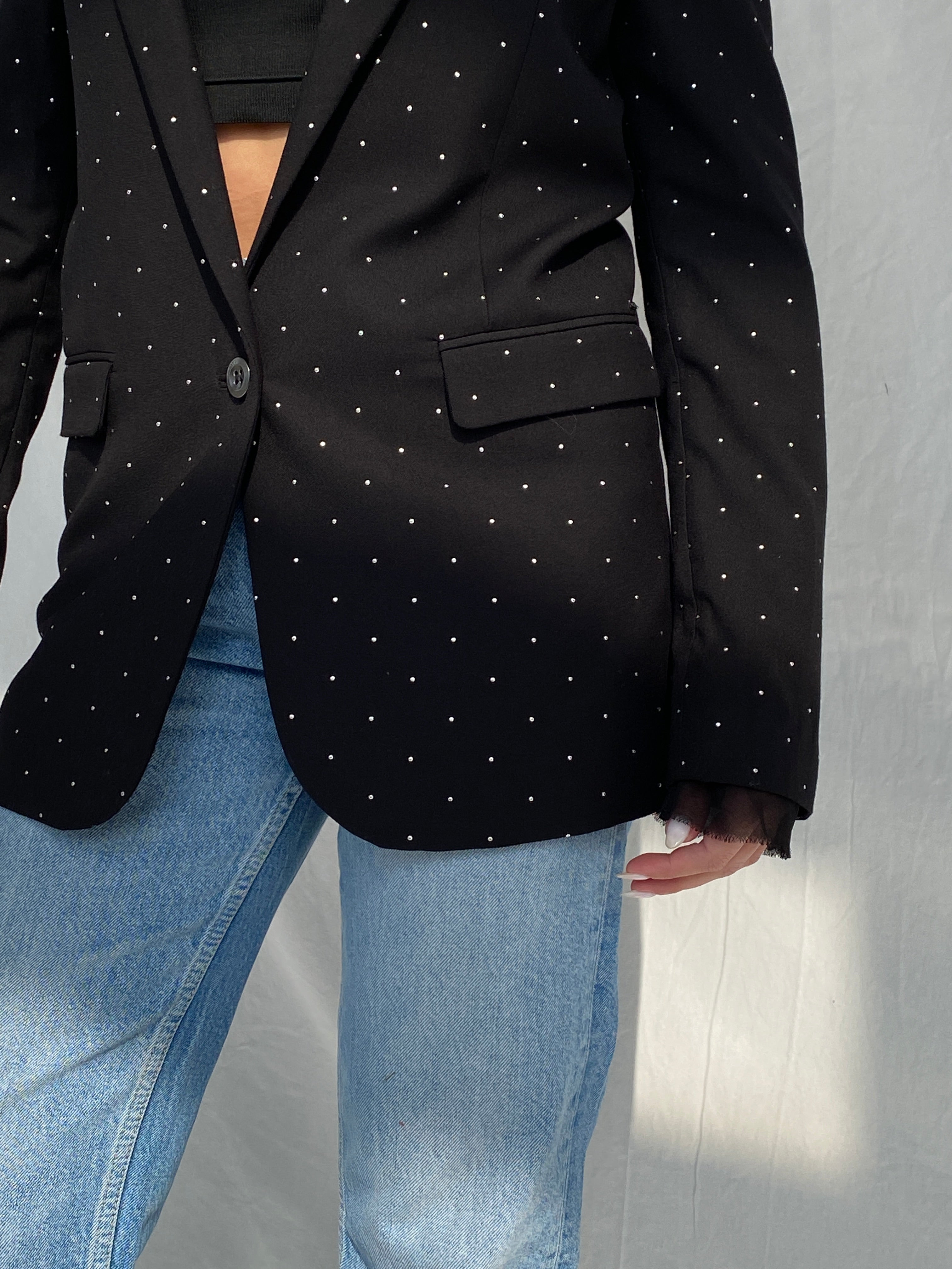 Diesel Embellished Silver Polka Dots Women’s Relaxed Work Blazer - XS