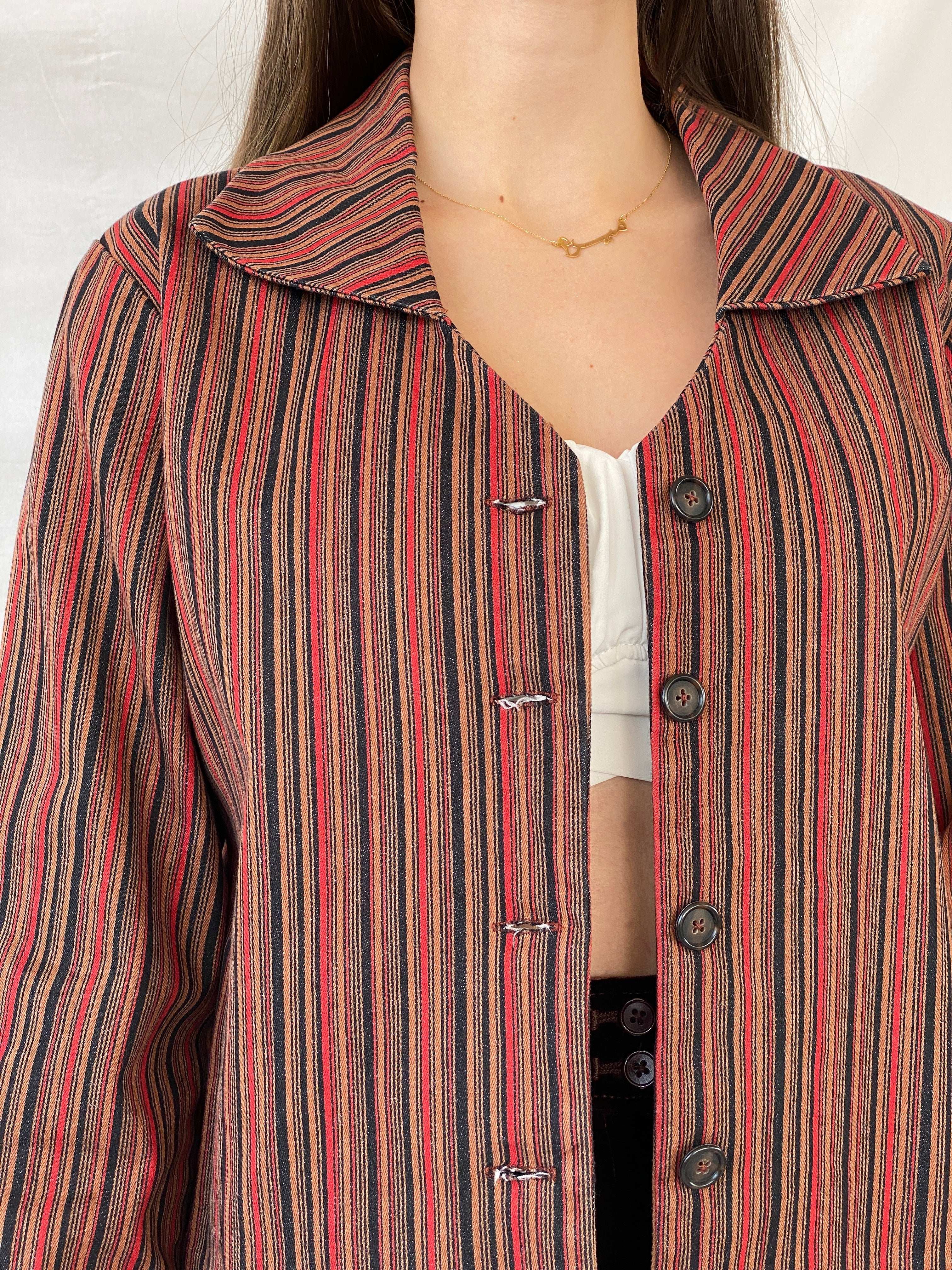 Vintage Handmade Brown & Red Striped Blazer - M