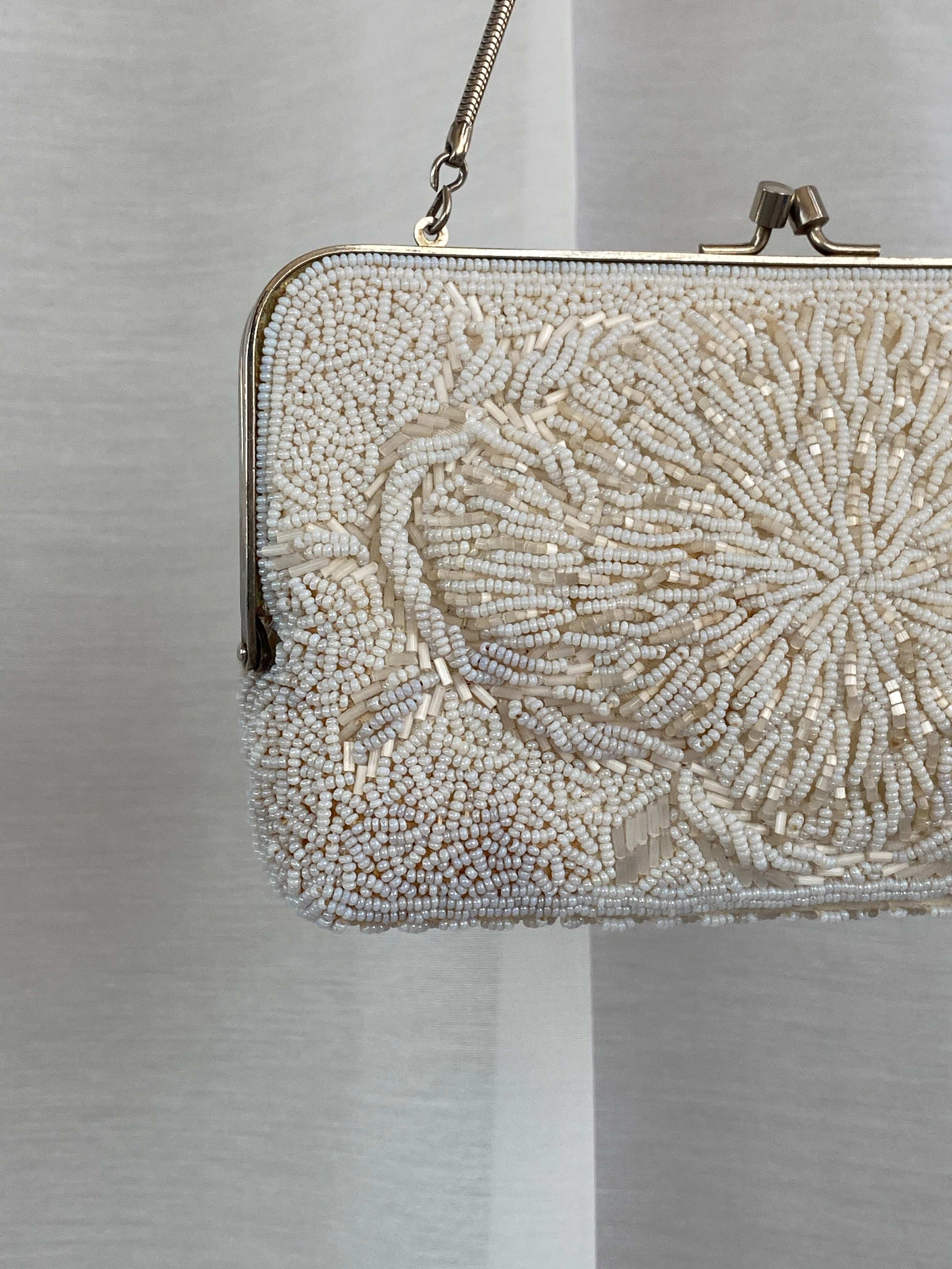 Vintage White Beaded Evening Bag