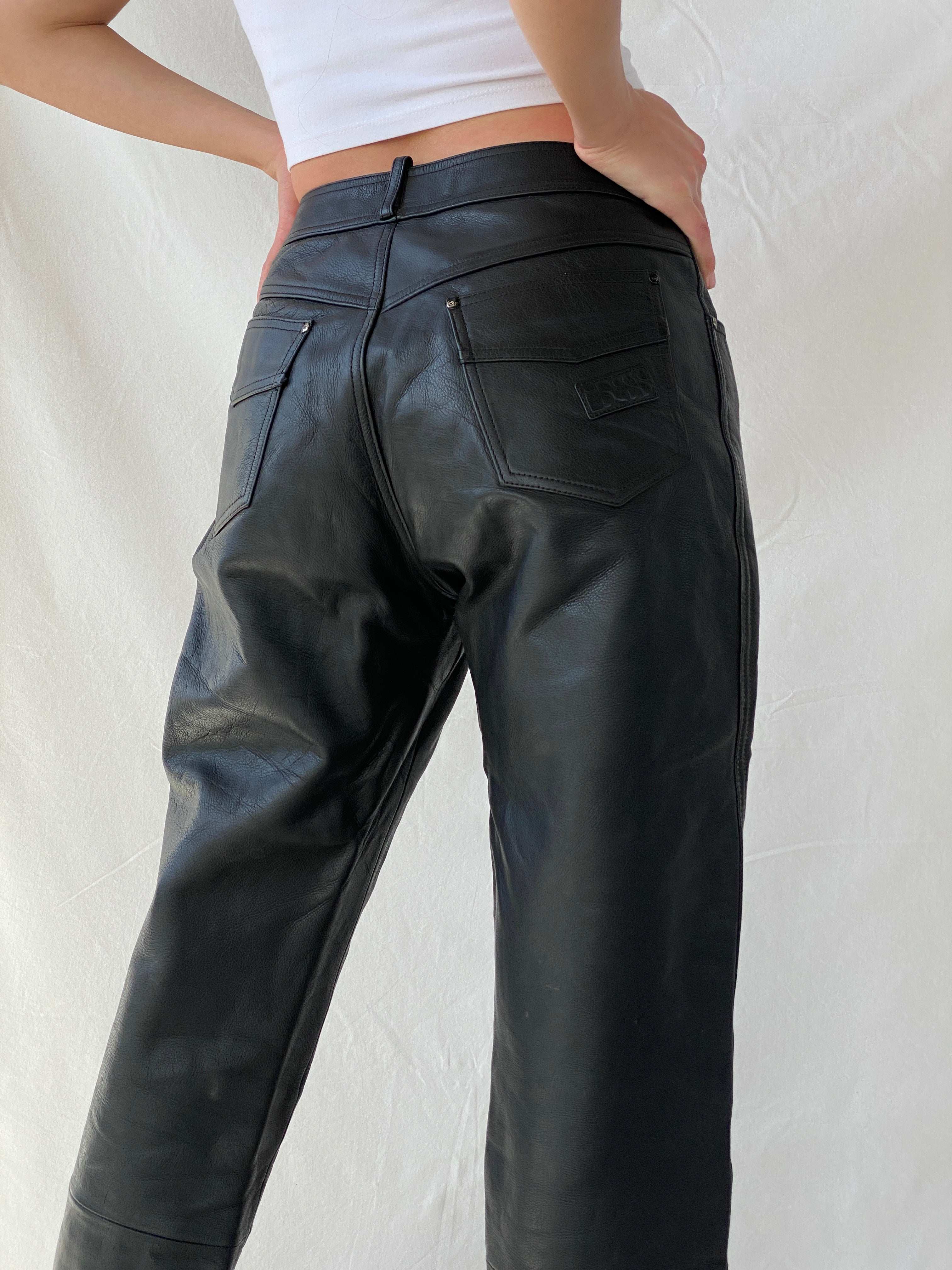 Vintage IXS Black Genuine Leather Motorcycle Pants - L