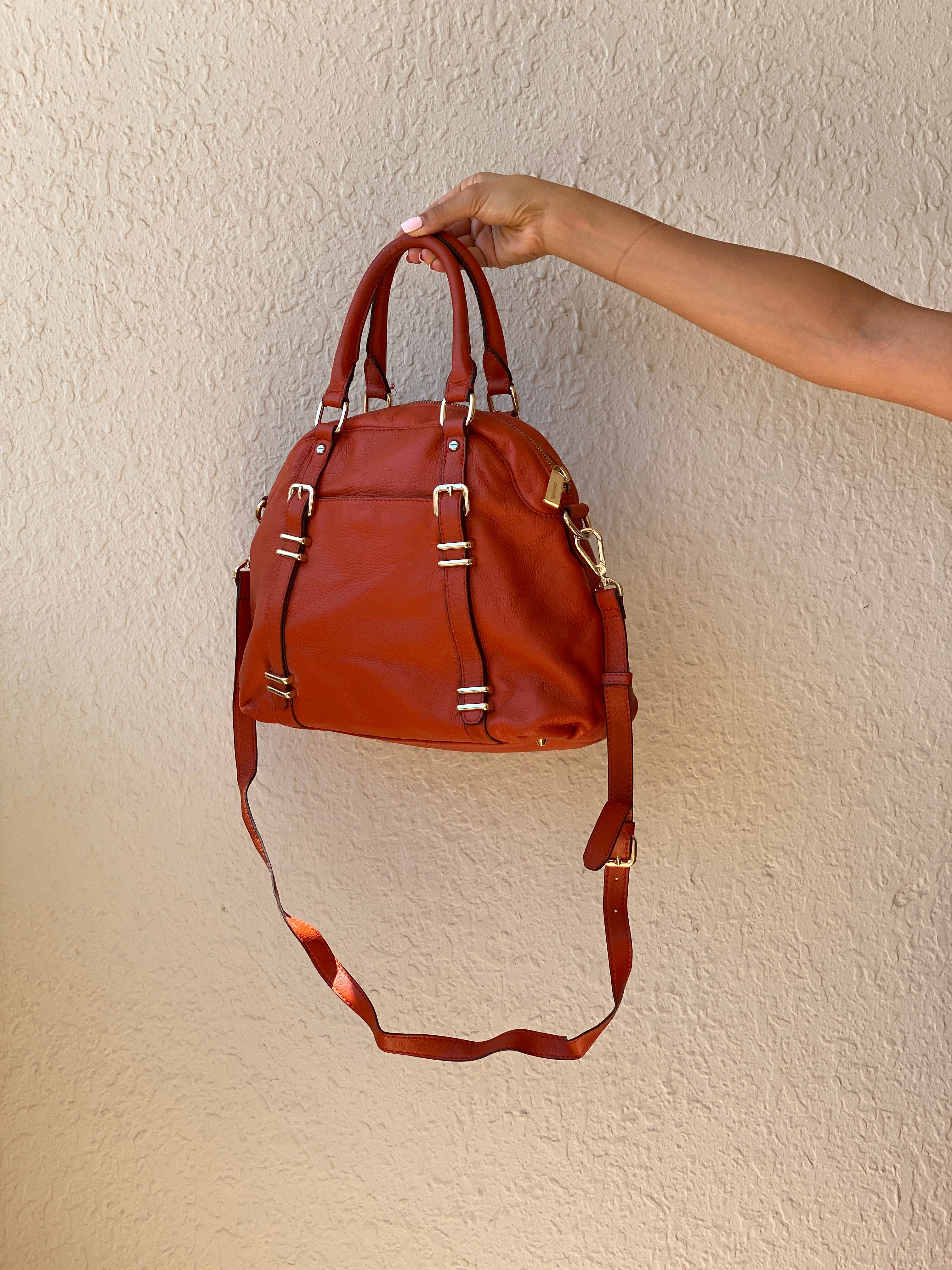 Vintage Danier Cognac Genuine Leather Convertible Satchel Crossbody Bag