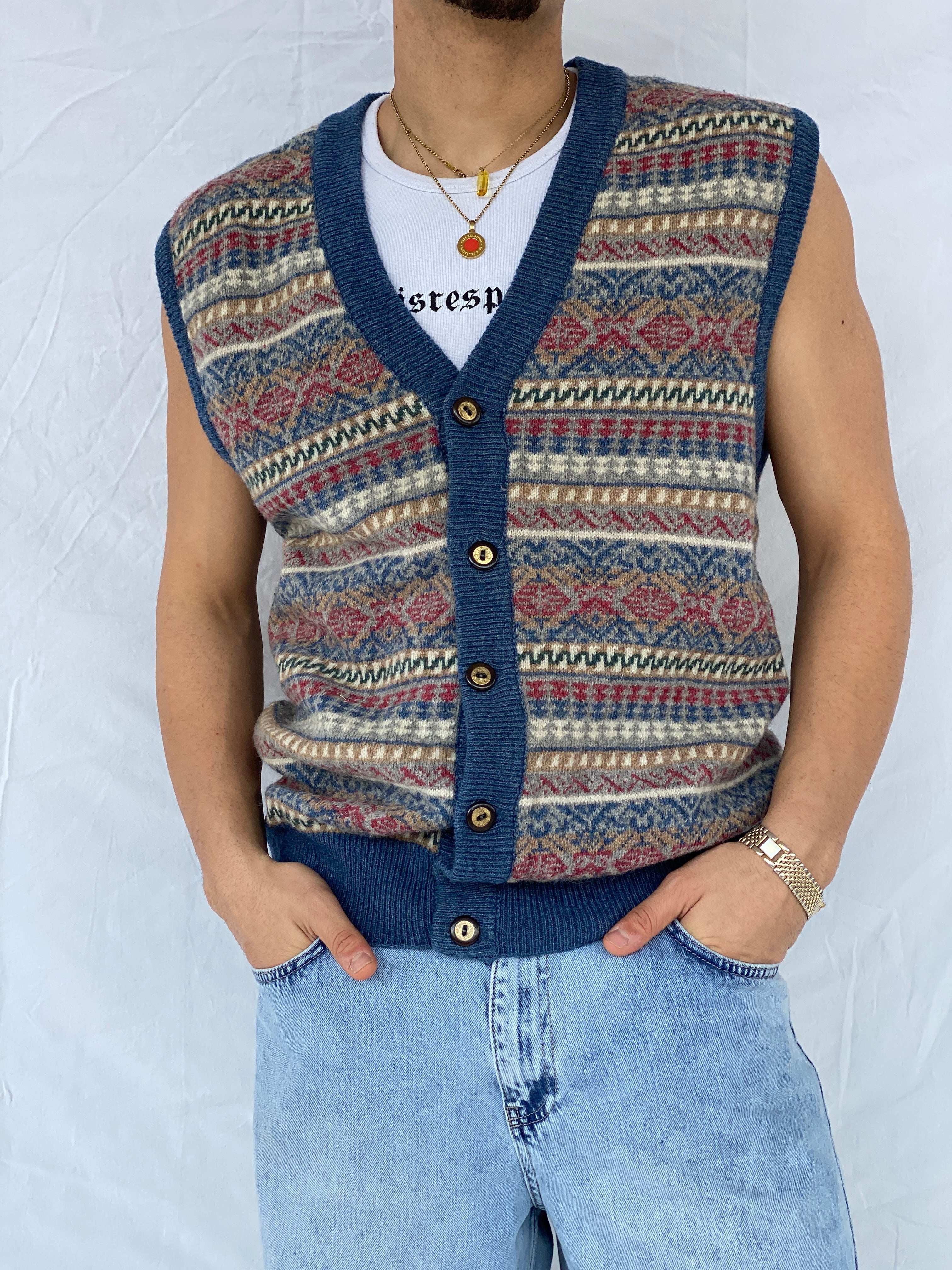 Vintage Ormen Shetland Button-Up Knitted Sweater Vest - Size L - Balagan Vintage Vest 90s, Abdullah, vest, winter