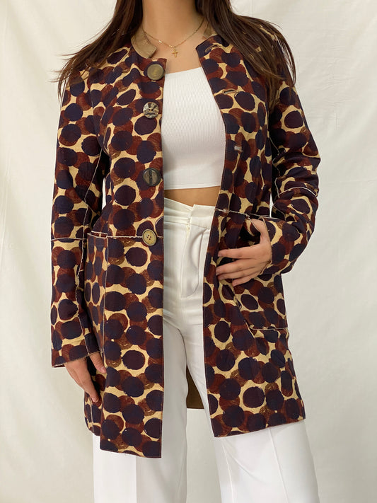 MALIPARMI Italy Reversible Coat Genuine Lambskin Leather & Cotton Designer Jacket - L