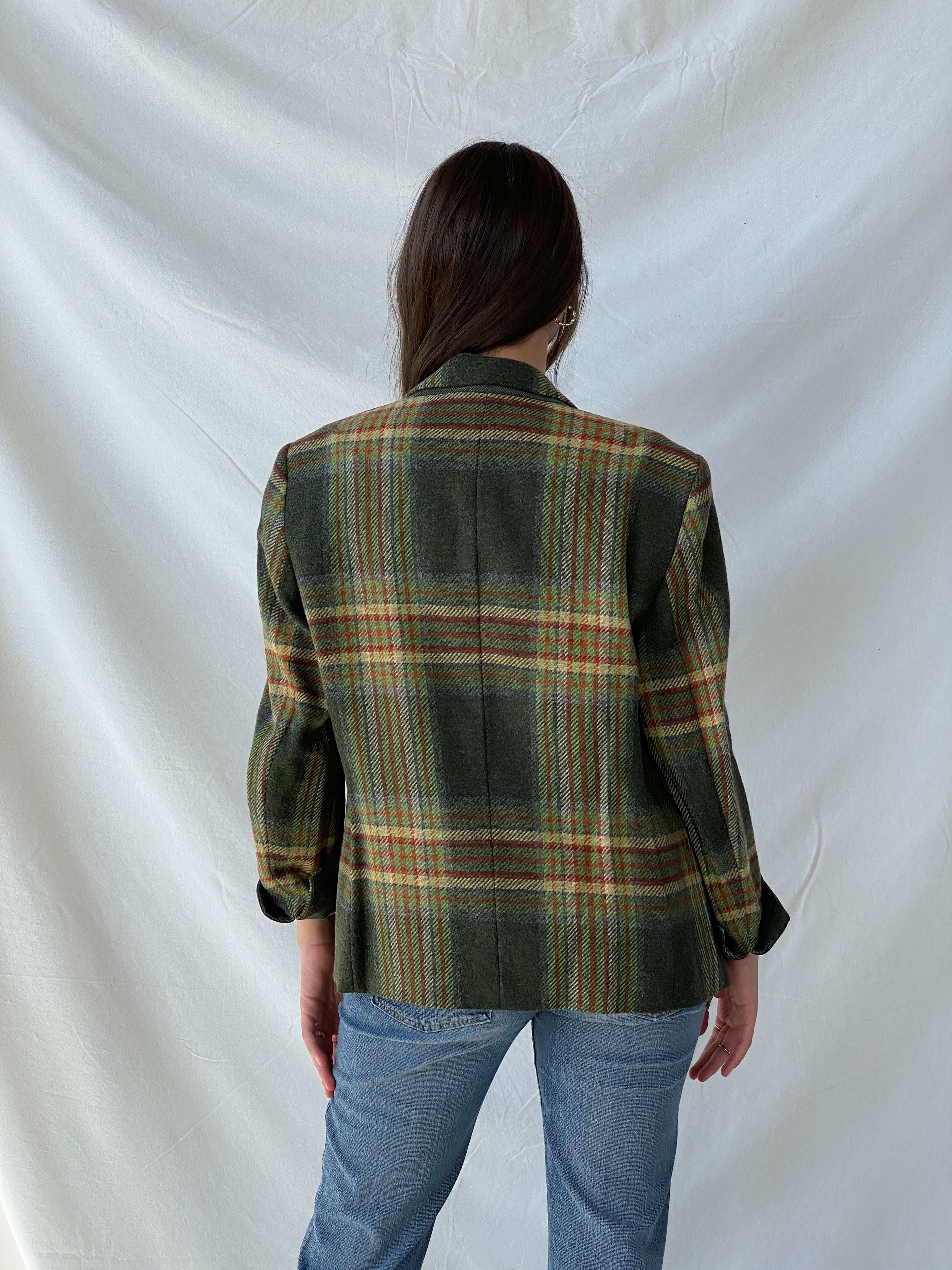 Vintage Delmod Plaid Wool Green Blazer - L