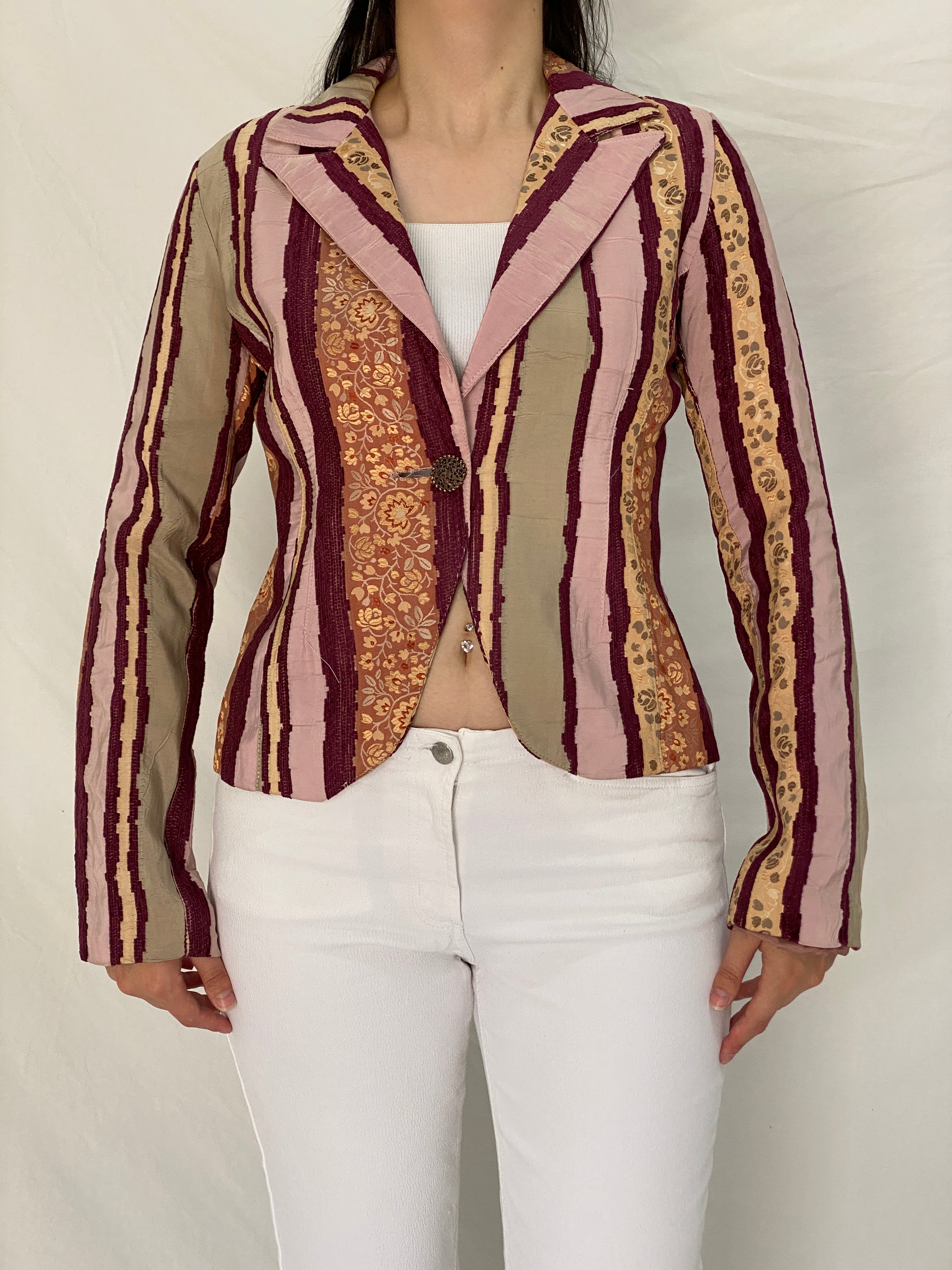 Vintage Rinascimento Patchwork Floral Blazer Pink & Maroon Tailored Jacket - S