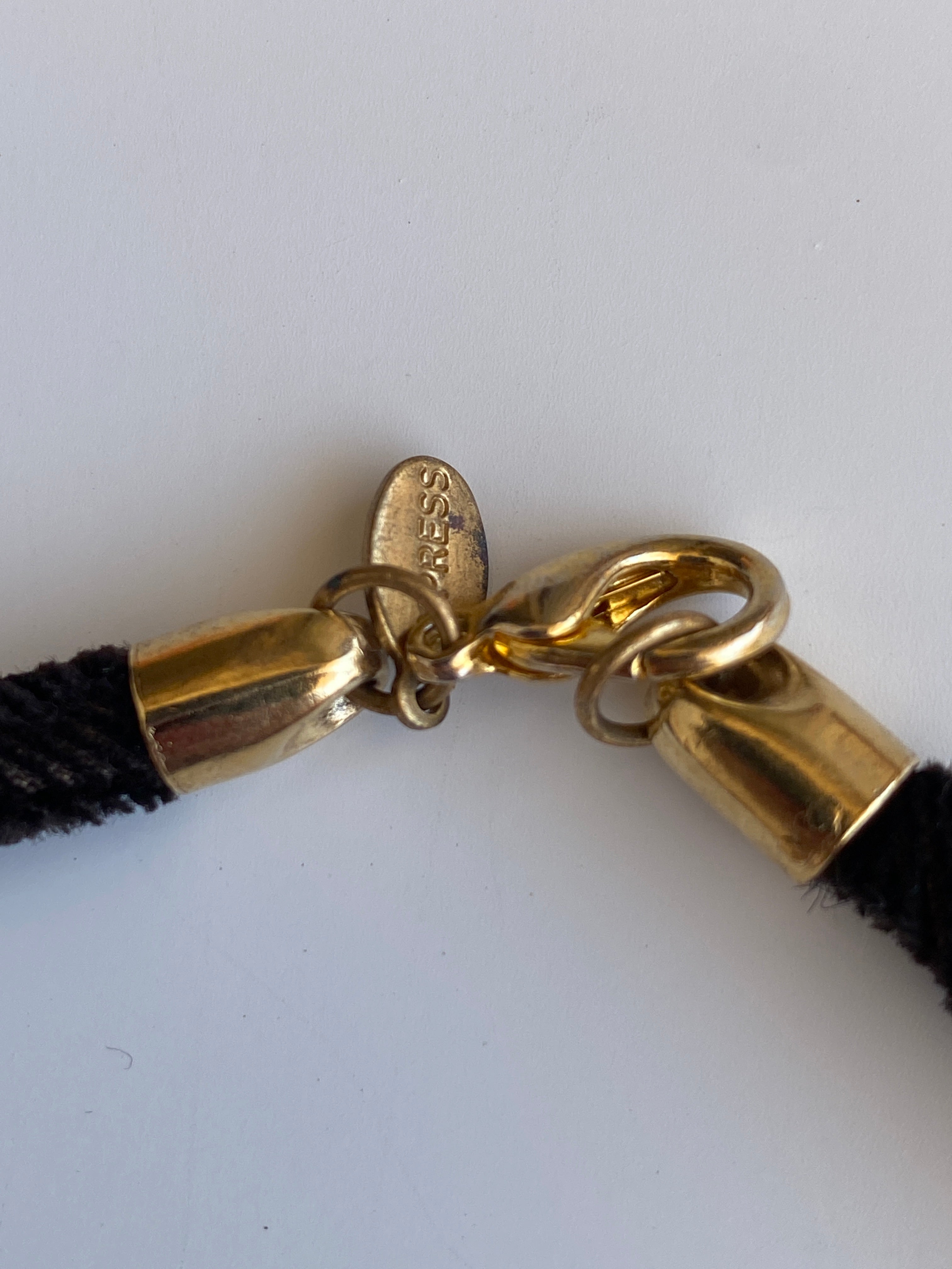 Vintage Express Brown Cord Gold-Tone Medallion Choker Necklace