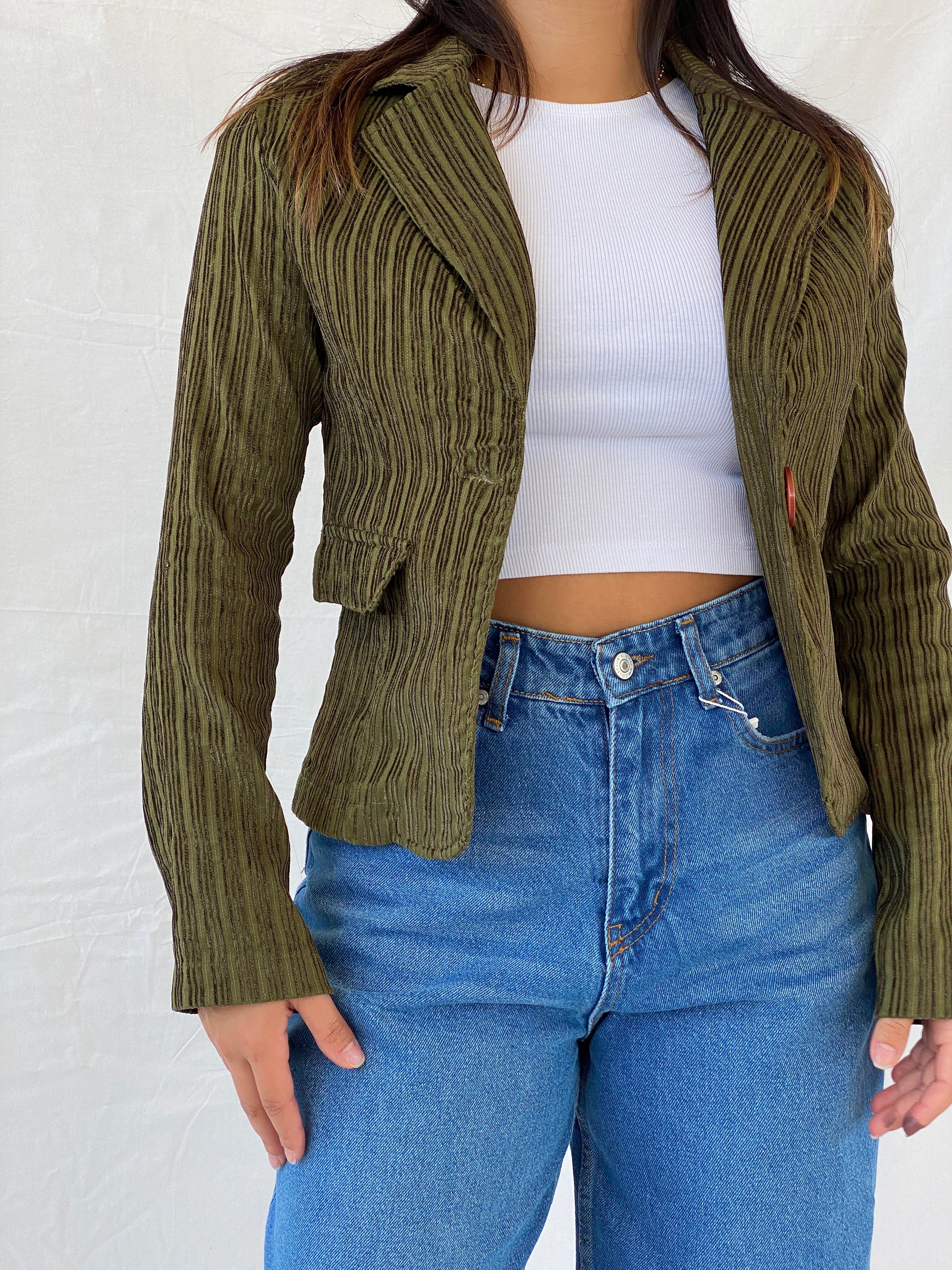 Vintage Y2K BAŞAK Collection Green Corduroy Blazer - M