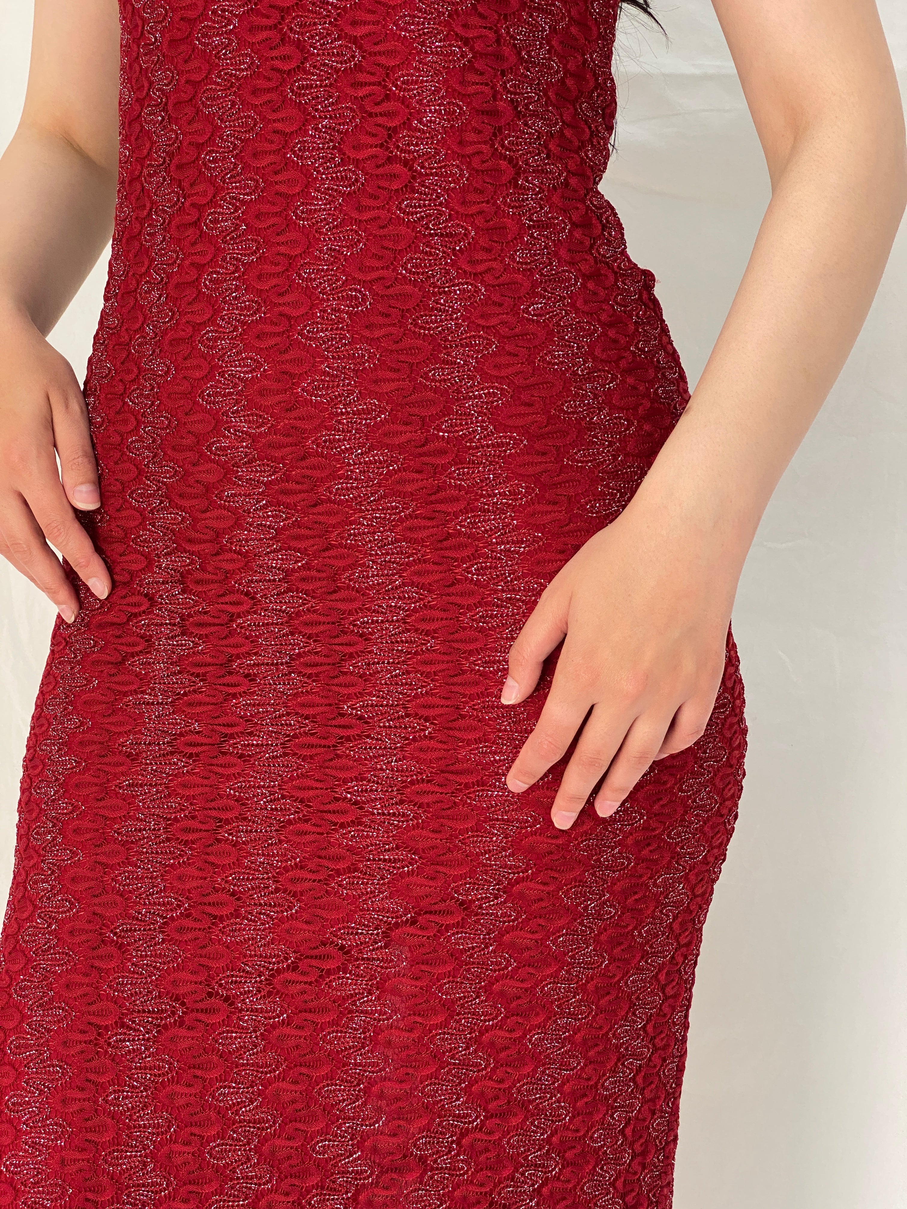 Vintage Y2K Romina Red Lace Knit Maxi Dress - S