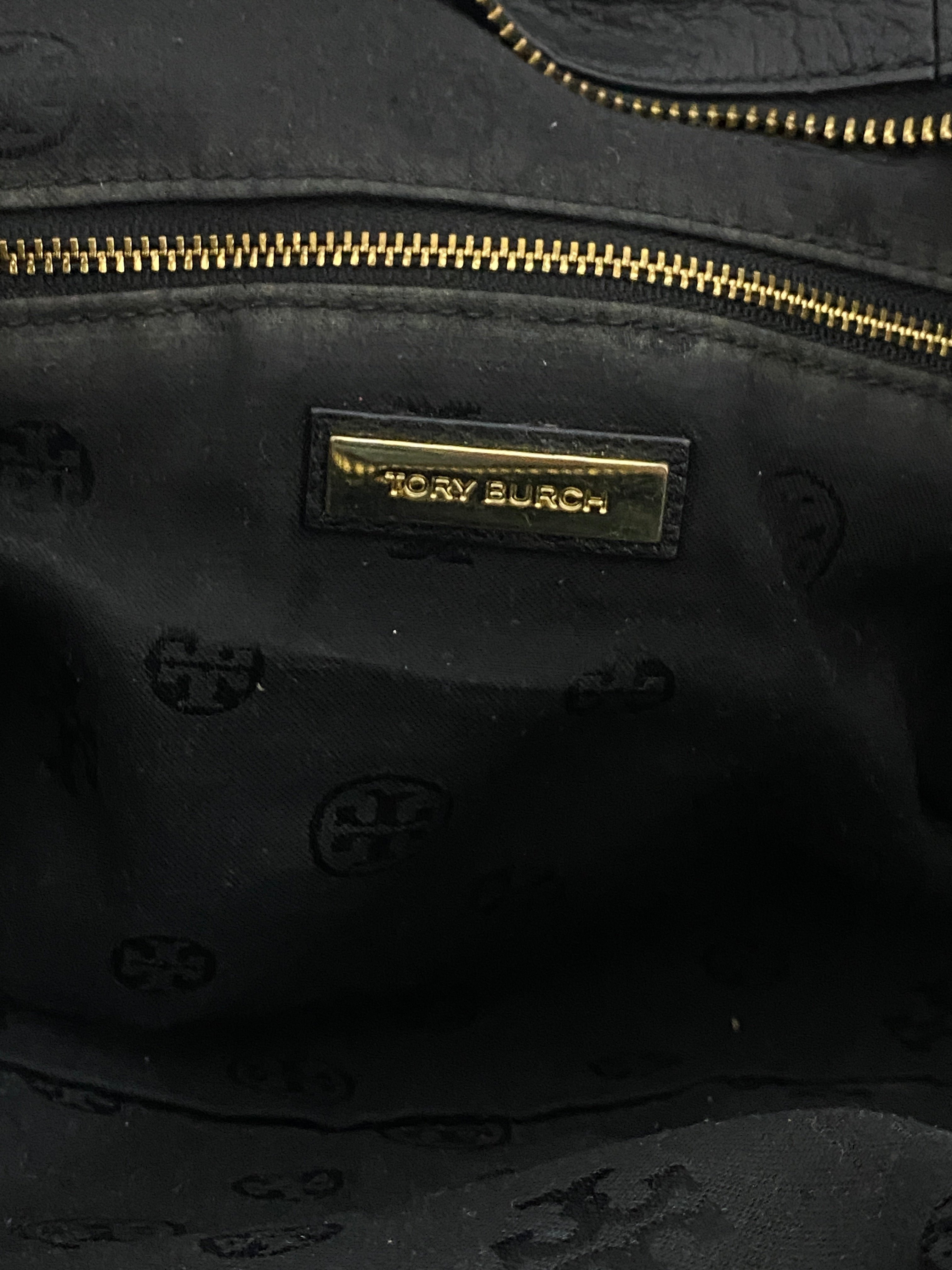 Tory Burch Marion Black Pebbled Leather Satchel Bowler Bag with Gold Hardware