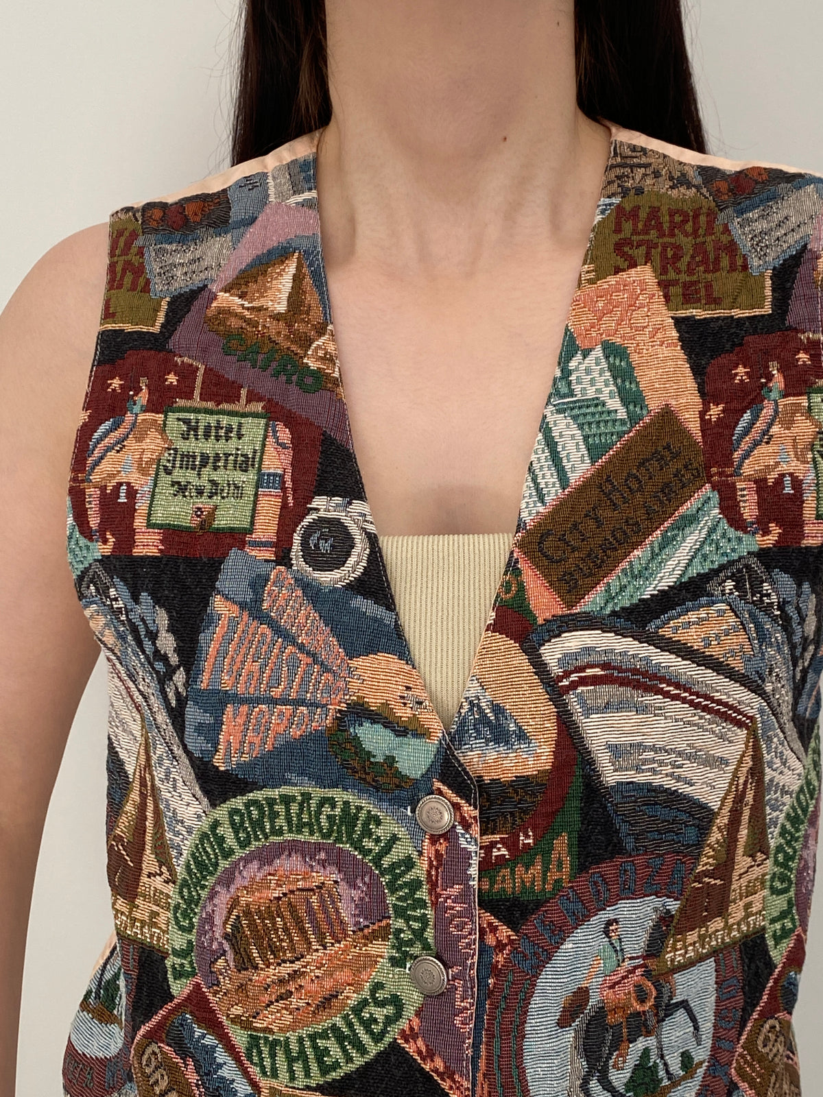 Vintage 90s CLIO Multicolor Cotton Rayon Travel Tapestry Vest – M